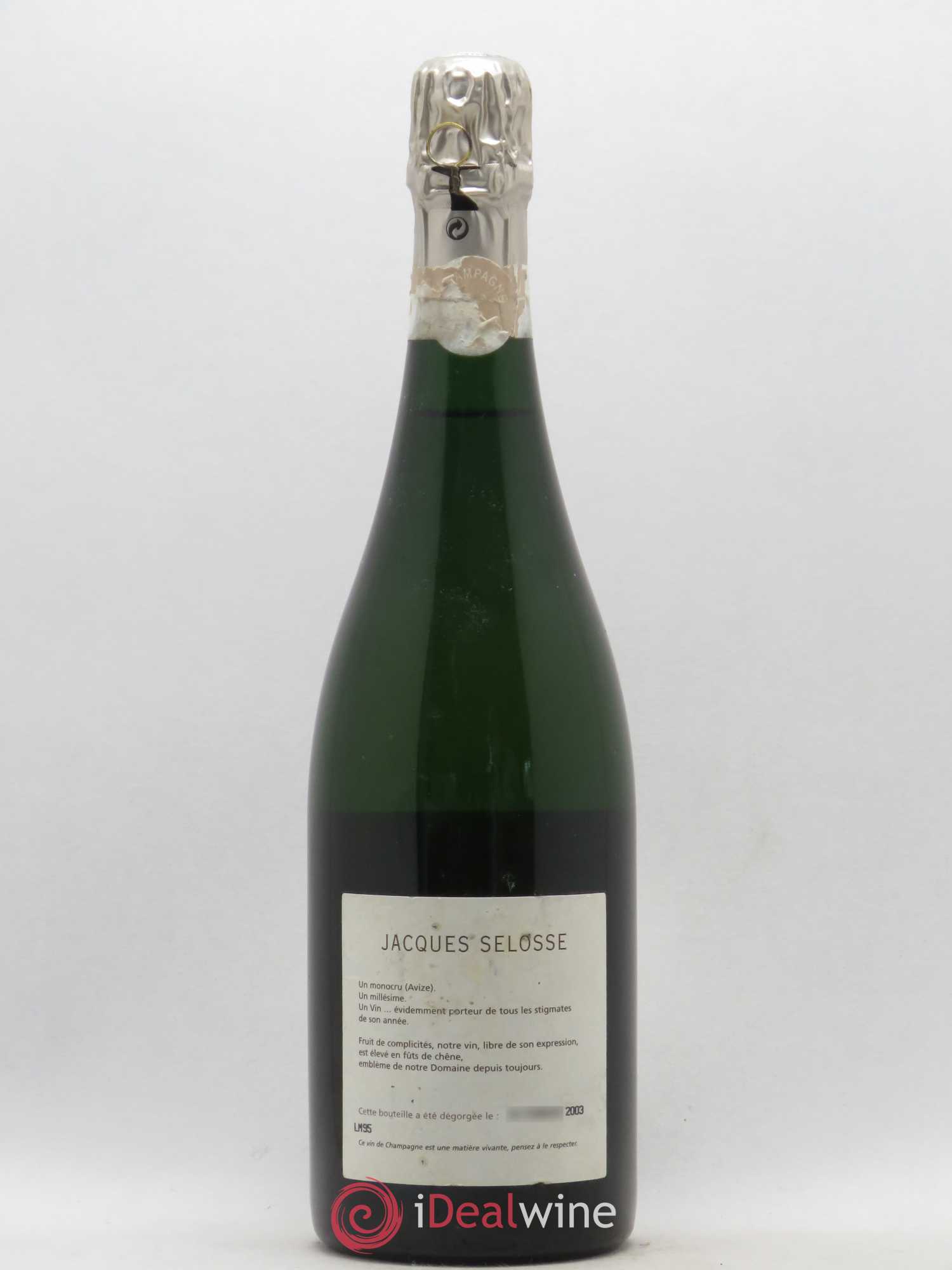 Blanc de Blancs Grand Cru Extra-Brut Jacques Selosse Millésimé Grand Cru Blanc de blancs Domaine Selosse 1995 - Posten von 1 Flasche - 1