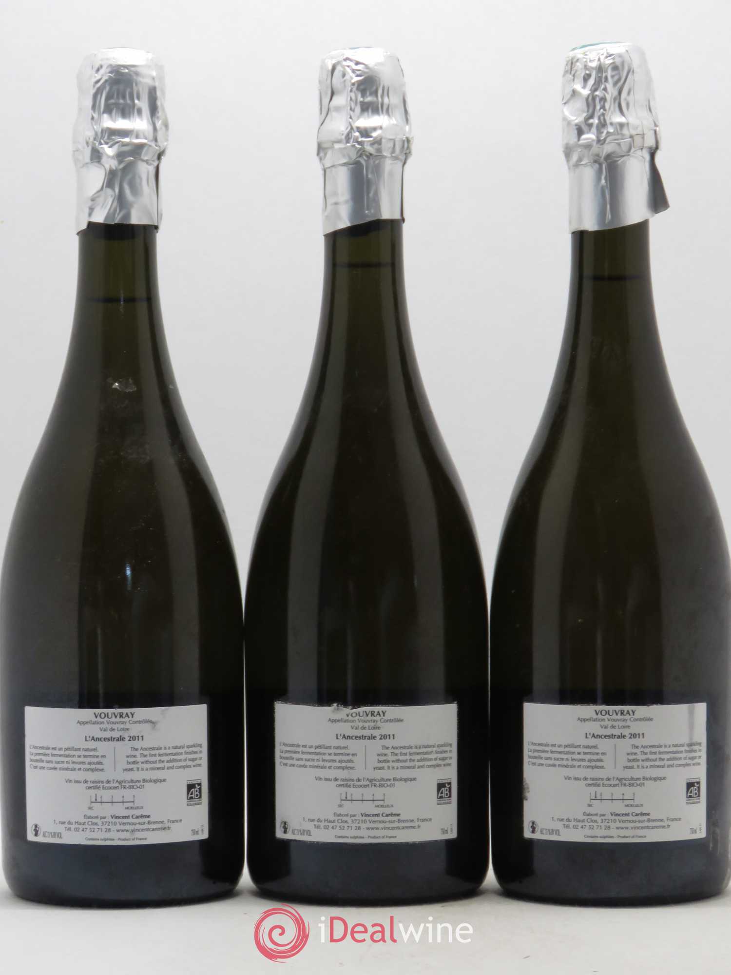 Vouvray Plaisir ancestral Brut Nature Domaine Vincent Carême 2011 - Lot de 3 bouteilles - 1