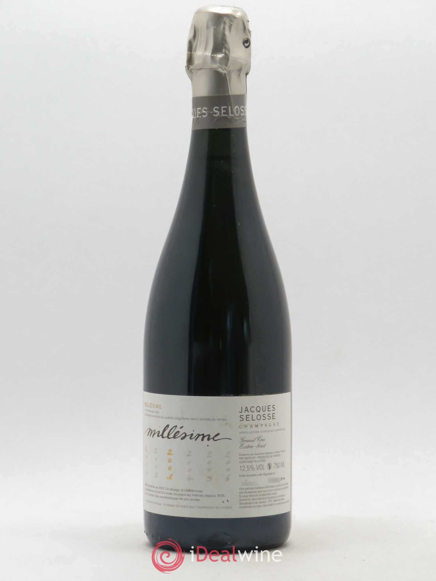 Blanc de Blancs Grand Cru Extra-Brut Jacques Selosse Millésimé Grand Cru Blanc de blancs Domaine Selosse 2003 - Posten von 1 Flasche - 0