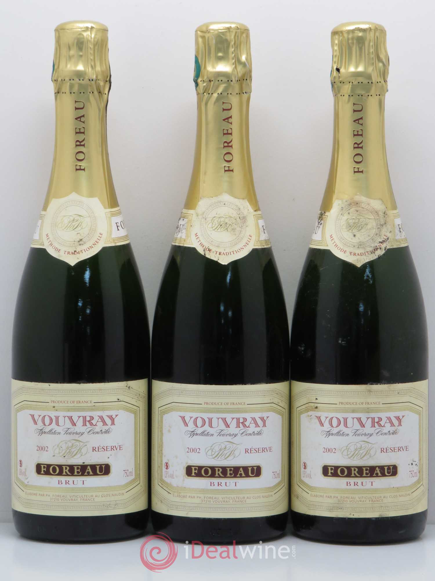 Vouvray Méthode Traditionnelle Brut Reserve Clos Naudin - Philippe Foreau 2002 - Lot de 3 bouteilles - 0