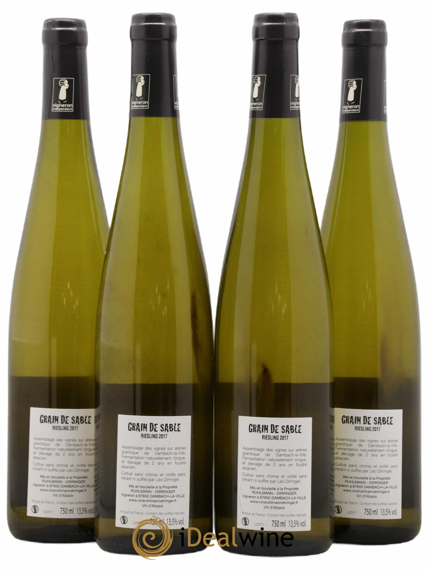 Alsace Riesling Grain De Sable Domaine Ruhlmann Dirringer (sans prix de réserve) 2017 - Lot de 4 bouteilles - 1