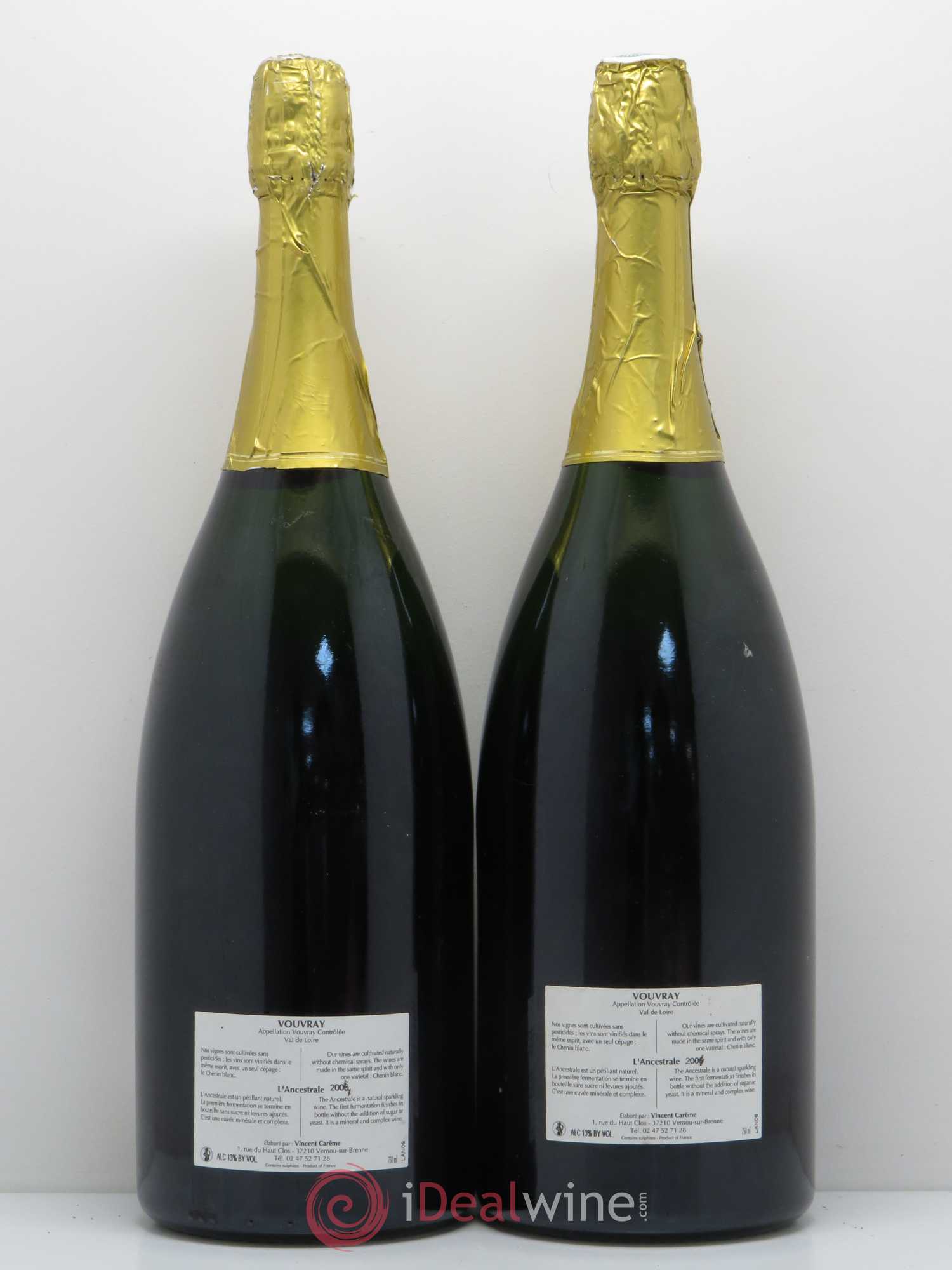Vouvray Plaisir ancestral Brut Nature Domaine Vincent Carême 2004 - Lot de 2 magnums - 1