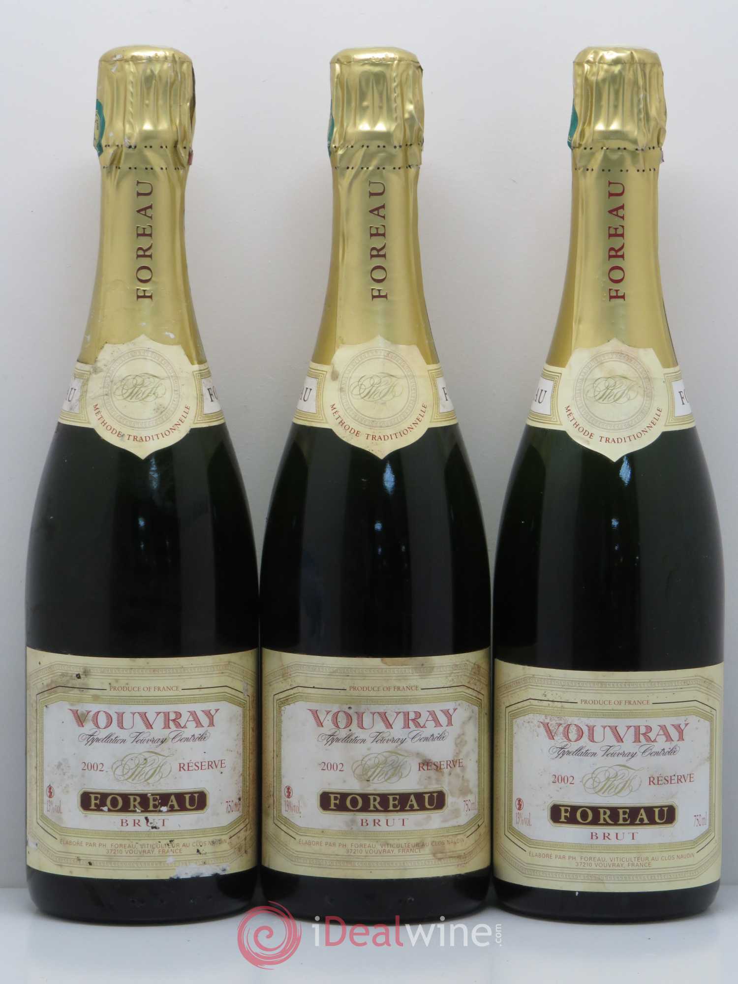 Vouvray Méthode Traditionnelle Brut Reserve Clos Naudin - Philippe Foreau 2002 - Lot de 3 bouteilles - 0