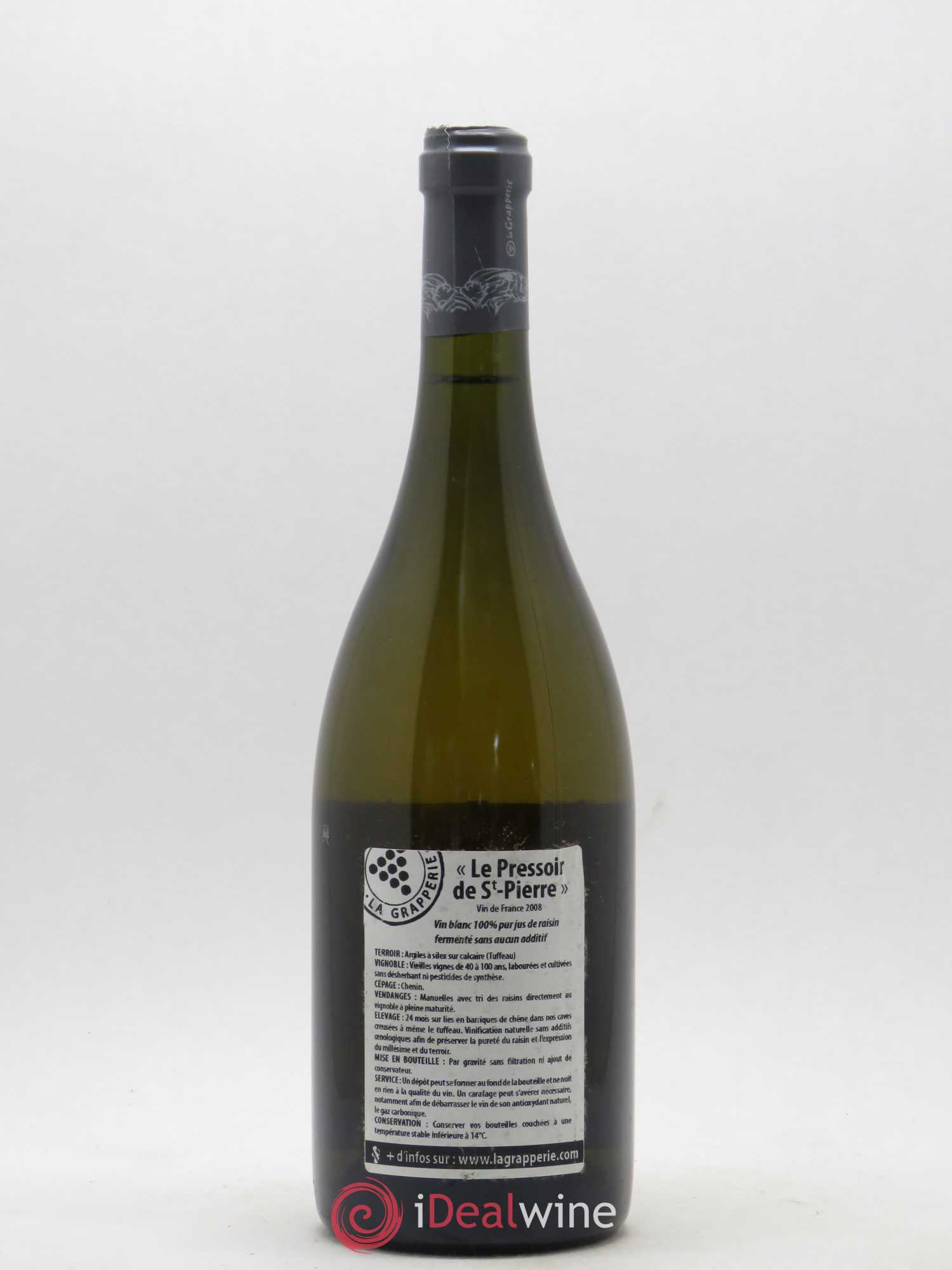 Vin de France Pressoir de Saint-Pierre La Grapperie 2008 - Lot de 1 bouteille - 1