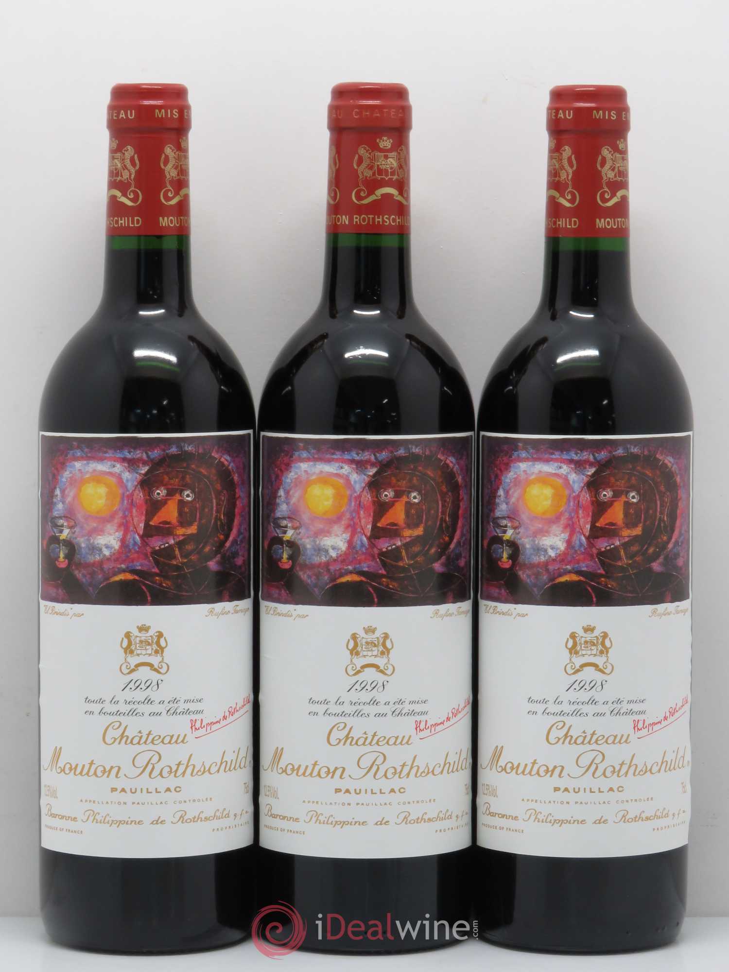 Château Mouton Rothschild 1er Grand Cru Classé 1998 - Lot de 3 bouteilles - 0
