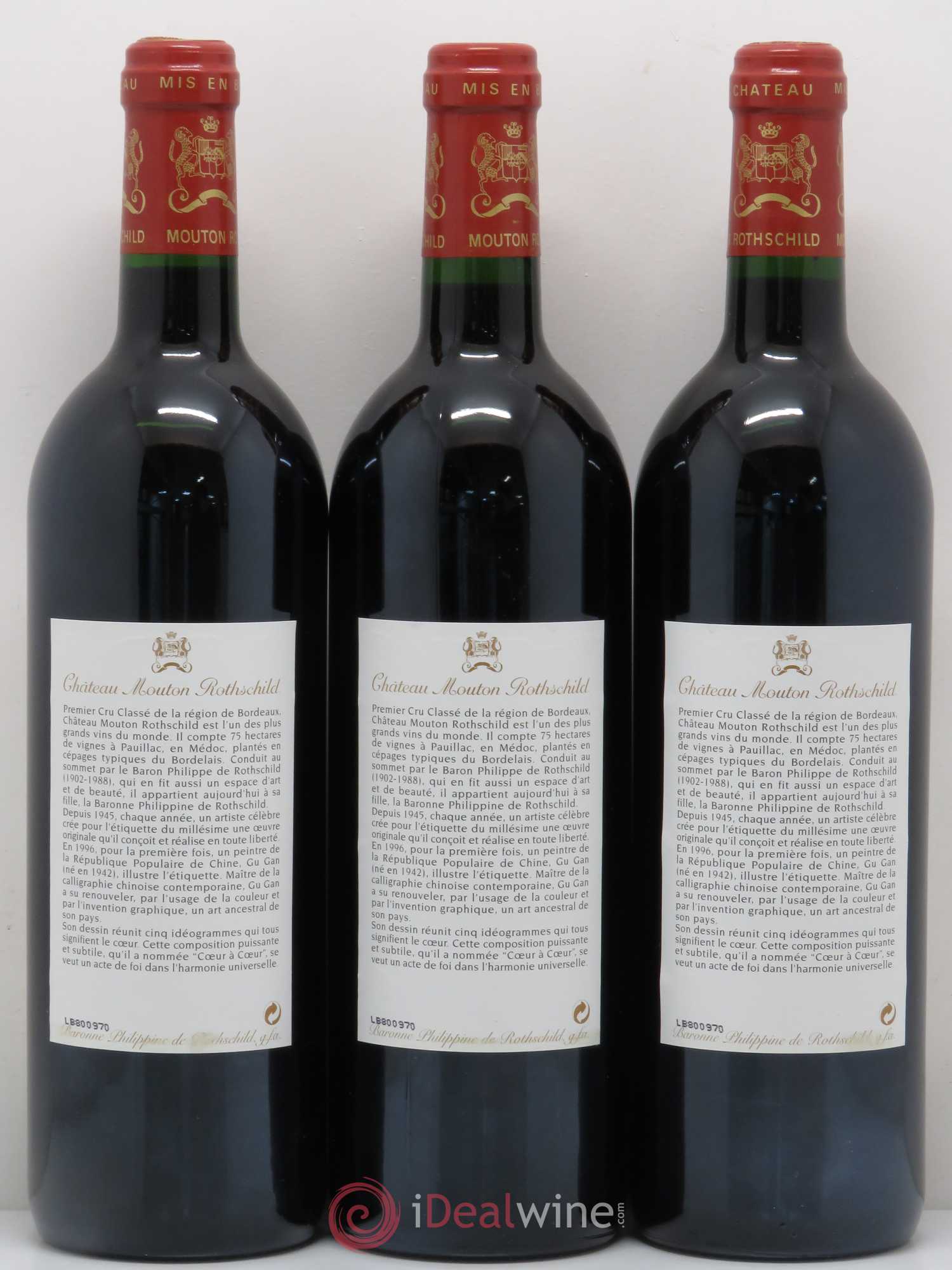 Château Mouton Rothschild 1er Grand Cru Classé 1996 - Lot de 3 bouteilles - 1