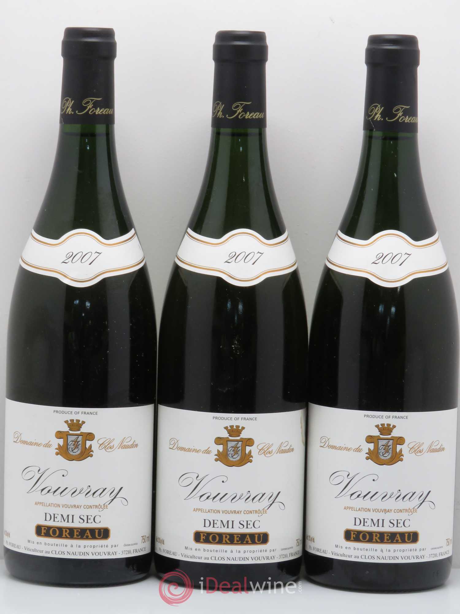 Vouvray Demi-Sec Clos Naudin - Philippe Foreau 2007 - Lot de 3 bouteilles - 0
