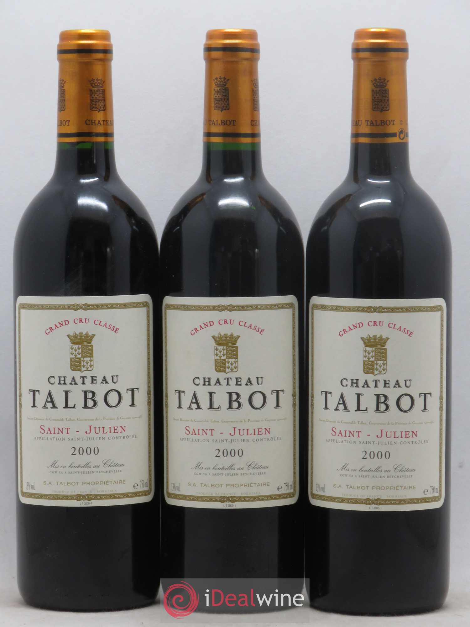 Château Talbot 4ème Grand Cru Classé 2000 - Lot de 3 bouteilles - 0