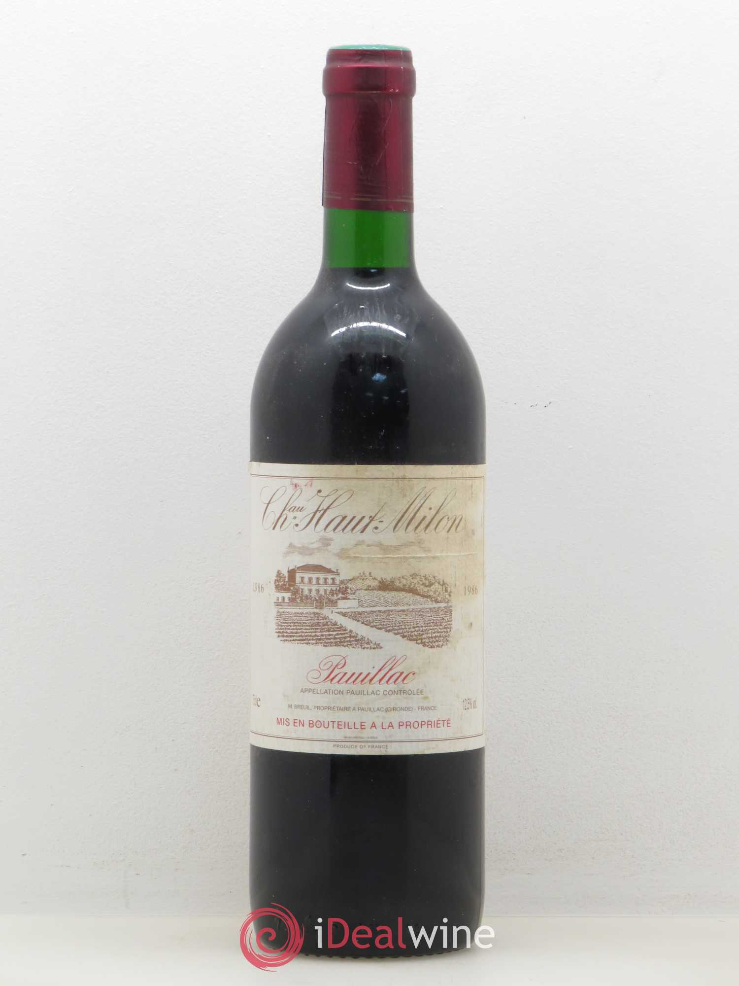 Pauillac Château Haut Milon 1986 - Lot de 1 bouteille - 0