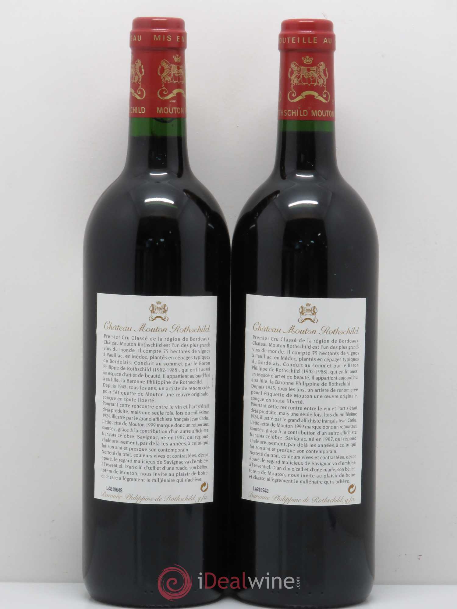 Château Mouton Rothschild 1er Grand Cru Classé 1999 - Lot de 2 bouteilles - 1