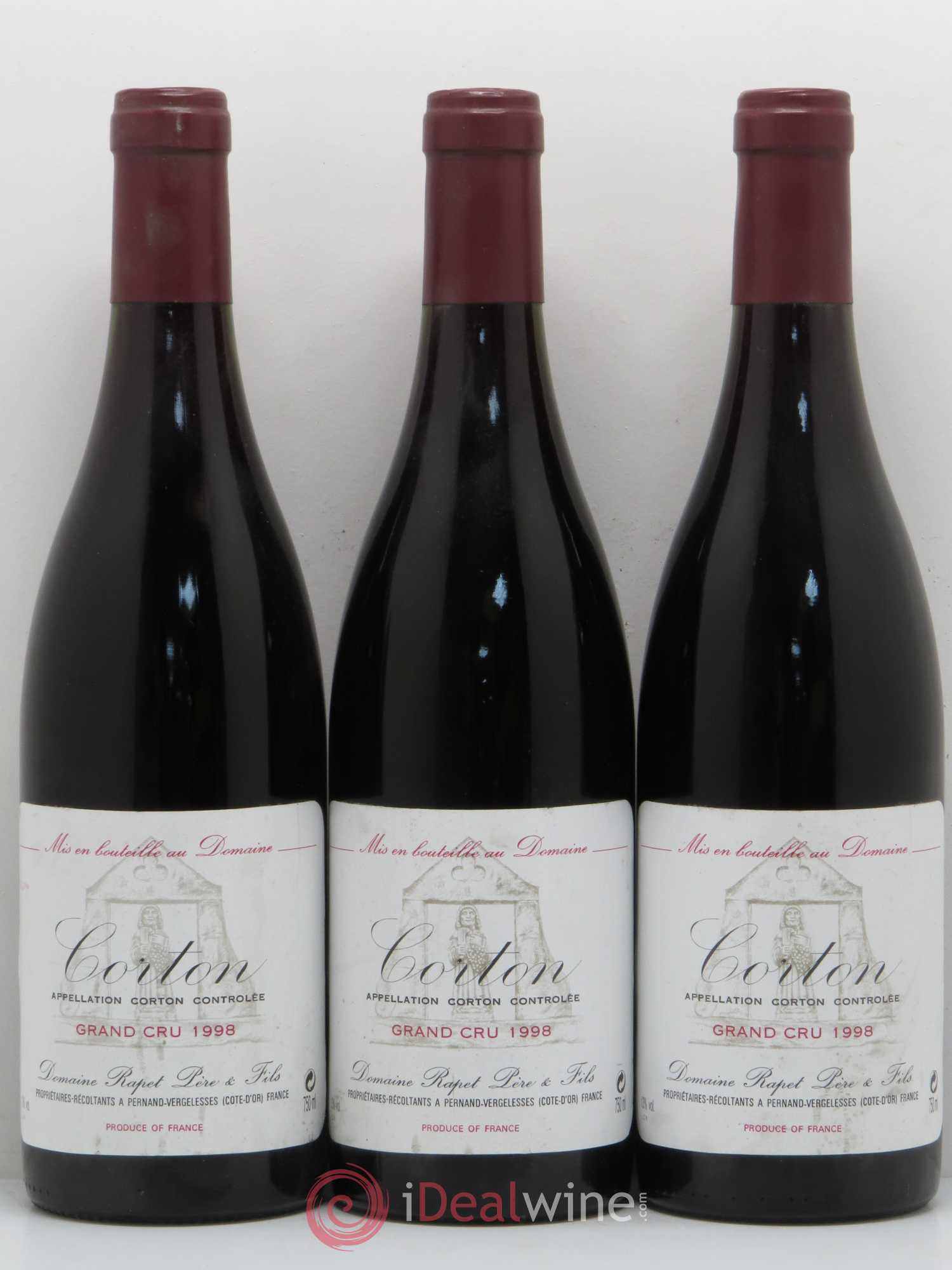 Corton Grand Cru Domaine Rapet 1998 - Lot de 3 bouteilles - 0
