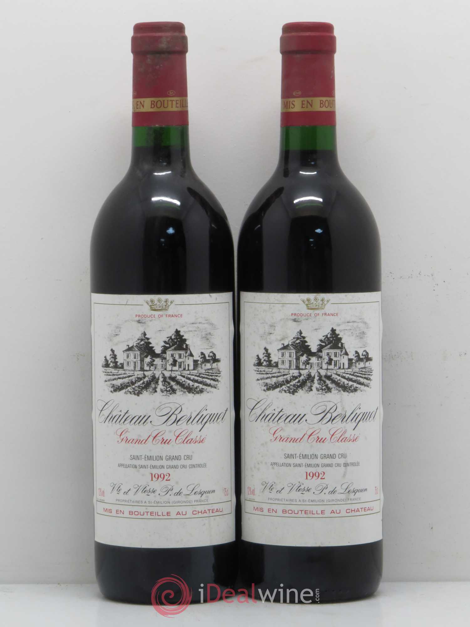 Château Berliquet Grand Cru Classé 1992 - Lot de 2 bouteilles - 0