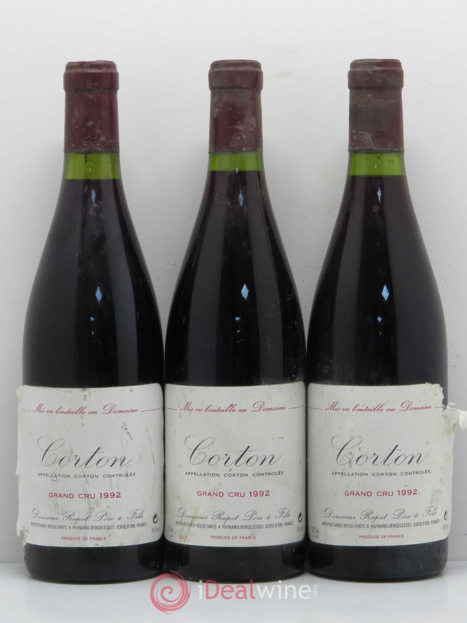 Corton Grand Cru Domaine Rapet 1992 - Lot de 3 bouteilles - 0