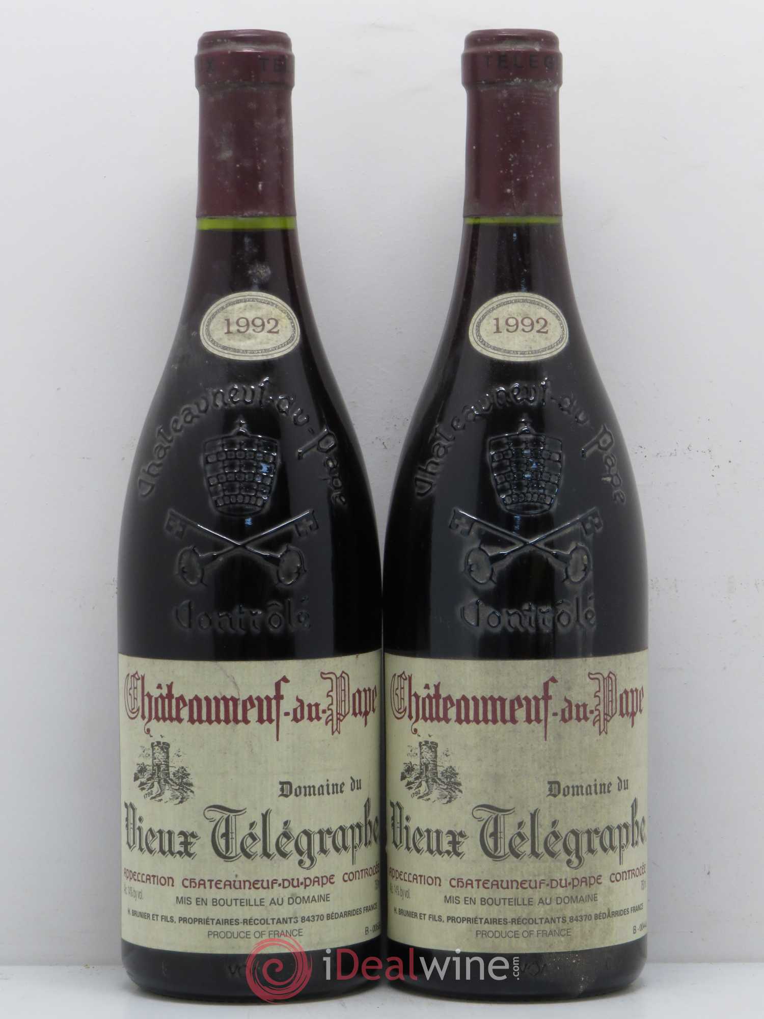 Châteauneuf-du-Pape Vieux Télégraphe (Domaine du) Vignobles Brunier 1992 - Lot de 2 bouteilles - 0