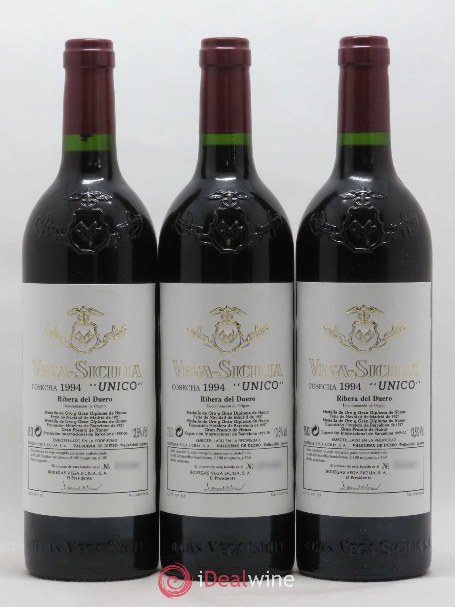 Ribera Del Duero DO Vega Sicilia Unico Famille Alvarez 1994 - Lot de 3 bouteilles - 0