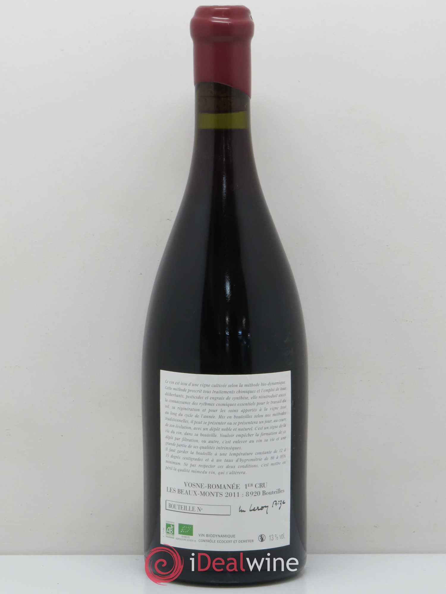 Vosne-Romanée 1er Cru Les Beaux-Monts Leroy (Domaine) 2011 - Lot de 1 bouteille - 1