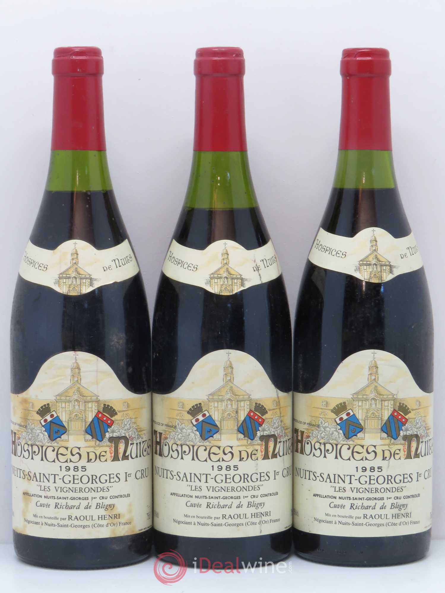 Nuits-Saint-Georges 1er Cru Hospices de Nuit Les Vignerondes Cuvée Richard de Bligny Raoul Henri 1985 - Posten von 3 Flaschen - 0
