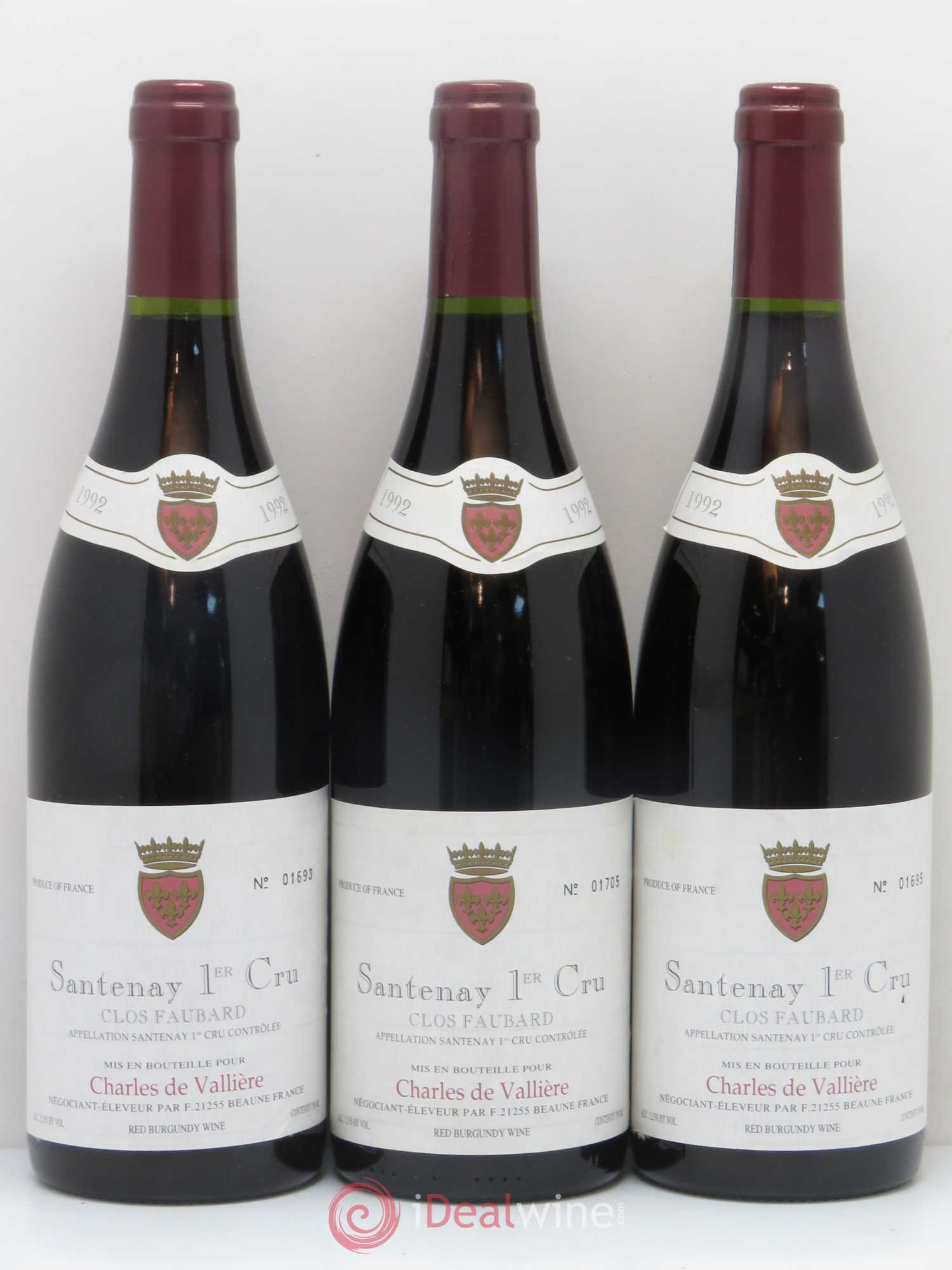 Santenay 1er Cru Clos Faubard Charles de Valliere 1992 - Posten von 3 Flaschen - 0