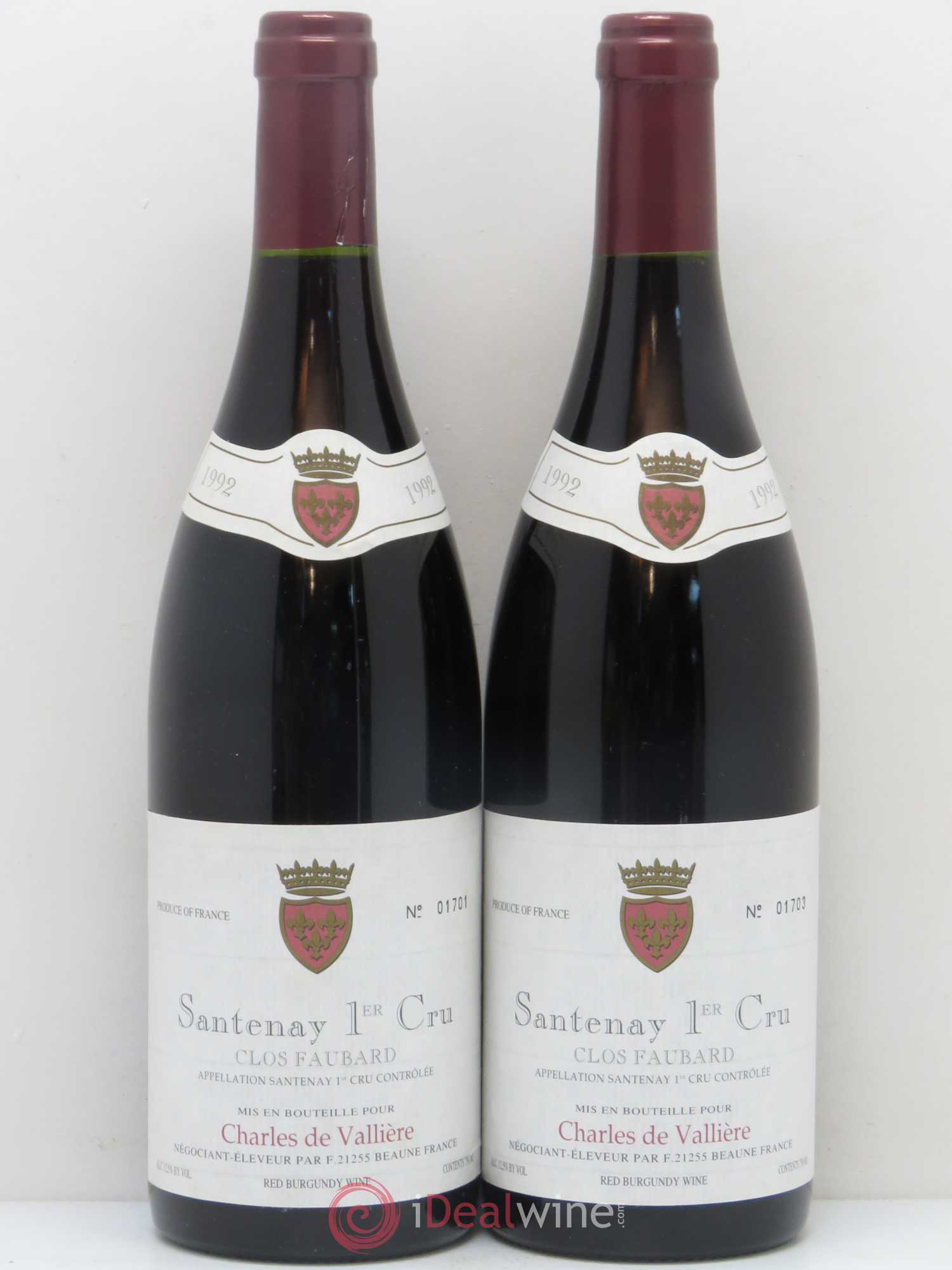 Santenay 1er Cru Clos Faubard Charles de Valliere 1992 - Posten von 2 Flaschen - 0