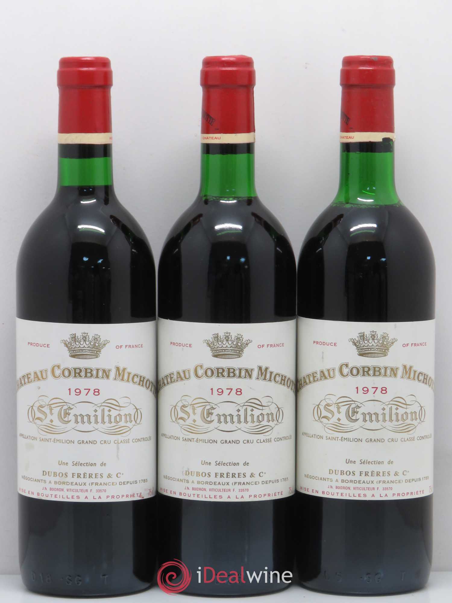 Château Corbin Michotte Grand Cru Classé 1978 - Lot de 3 bouteilles - 0