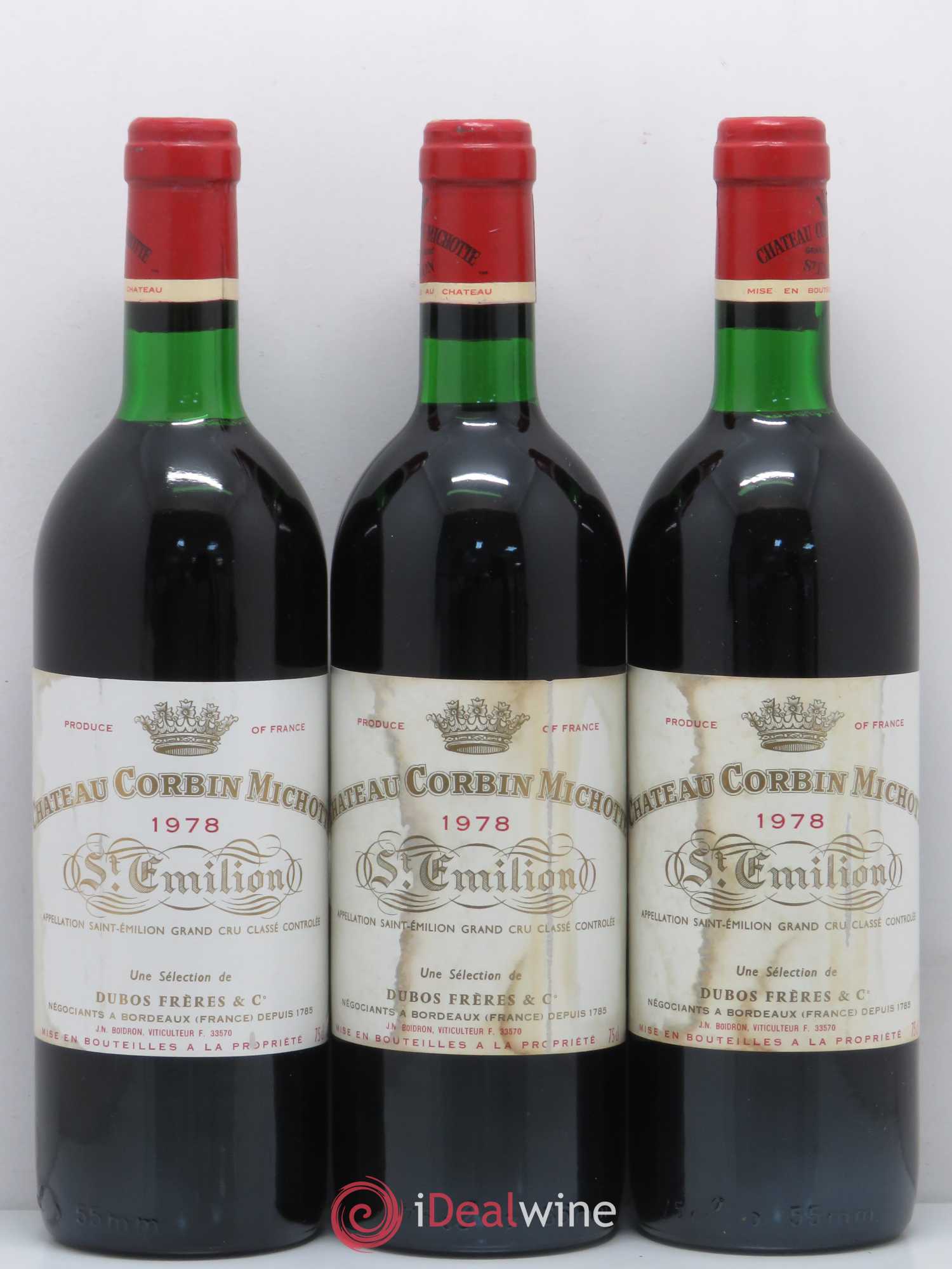 Château Corbin Michotte Grand Cru Classé 1978 - Lot de 3 bouteilles - 0