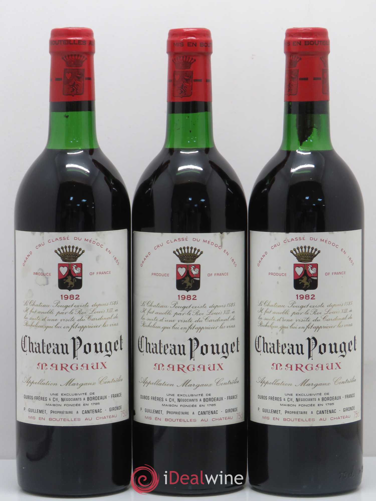 Château Pouget 4ème Grand Cru Classé 1982 - Lot de 3 bouteilles - 0
