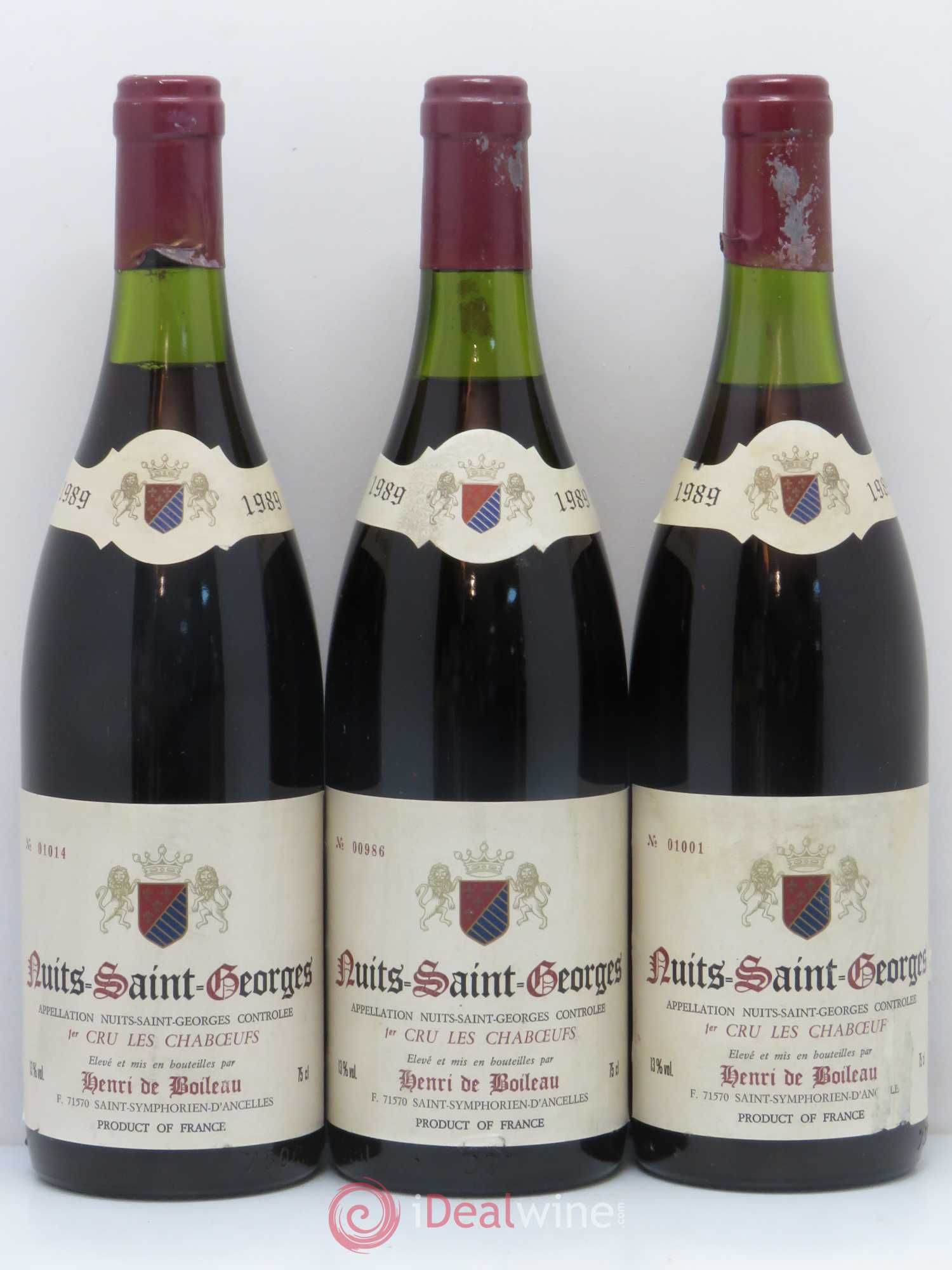 Nuits-Saint-Georges 1er Cru Les Chaboeufs Henri de Boileau 1989 - Posten von 3 Flaschen - 0