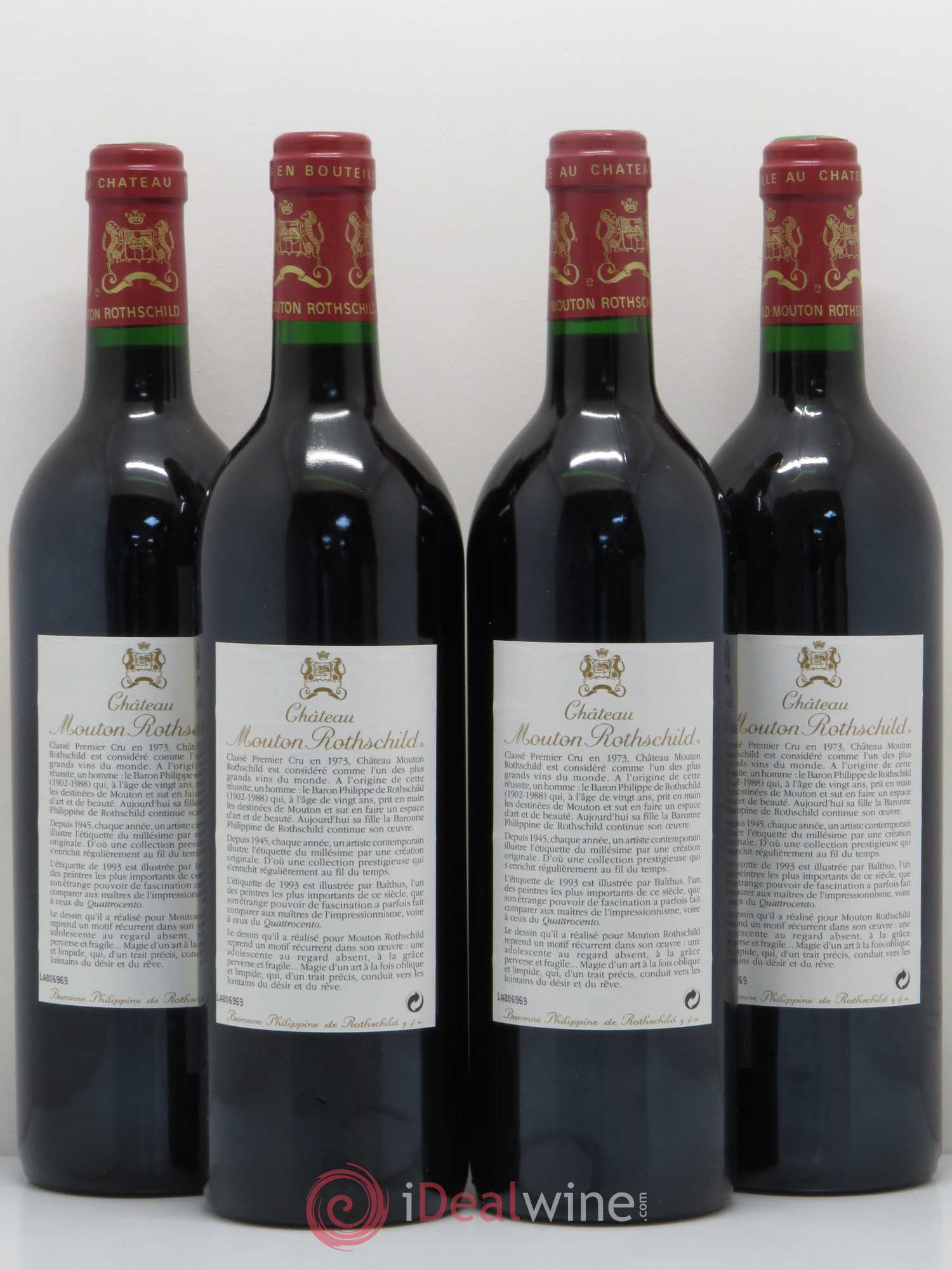Château Mouton Rothschild 1er Grand Cru Classé 1993 - Lot de 4 bouteilles - 1