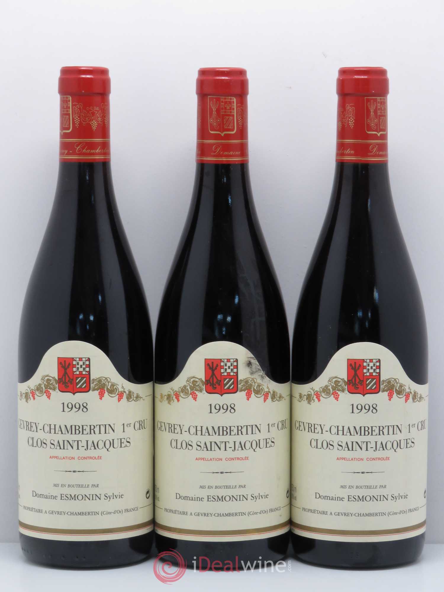 Gevrey-Chambertin 1er Cru Clos Saint Jacques Sylvie Esmonin 1998 - Lotto di 3 bottiglie - 0