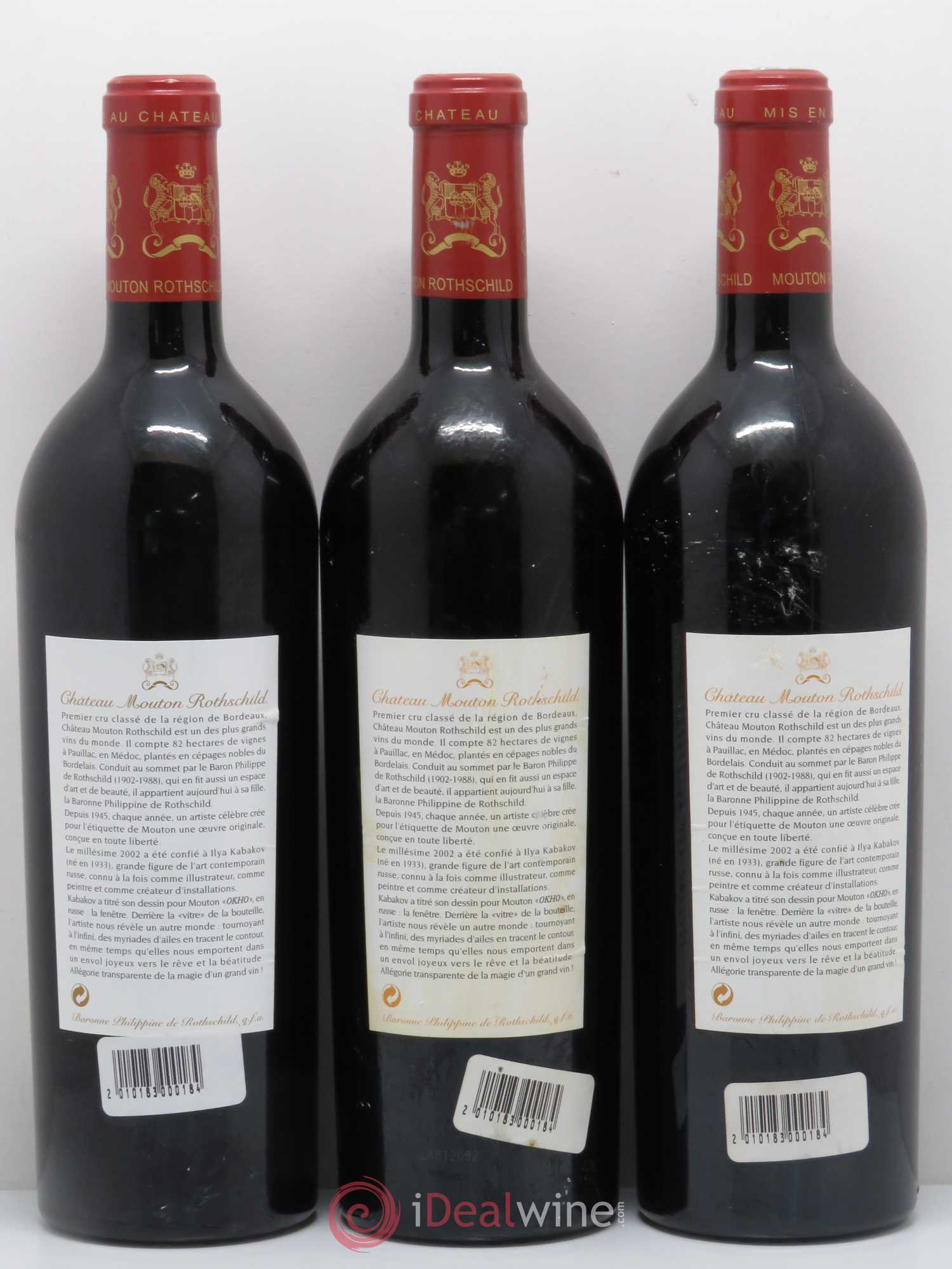 Château Mouton Rothschild 1er Grand Cru Classé 2002 - Lot de 3 bouteilles - 1