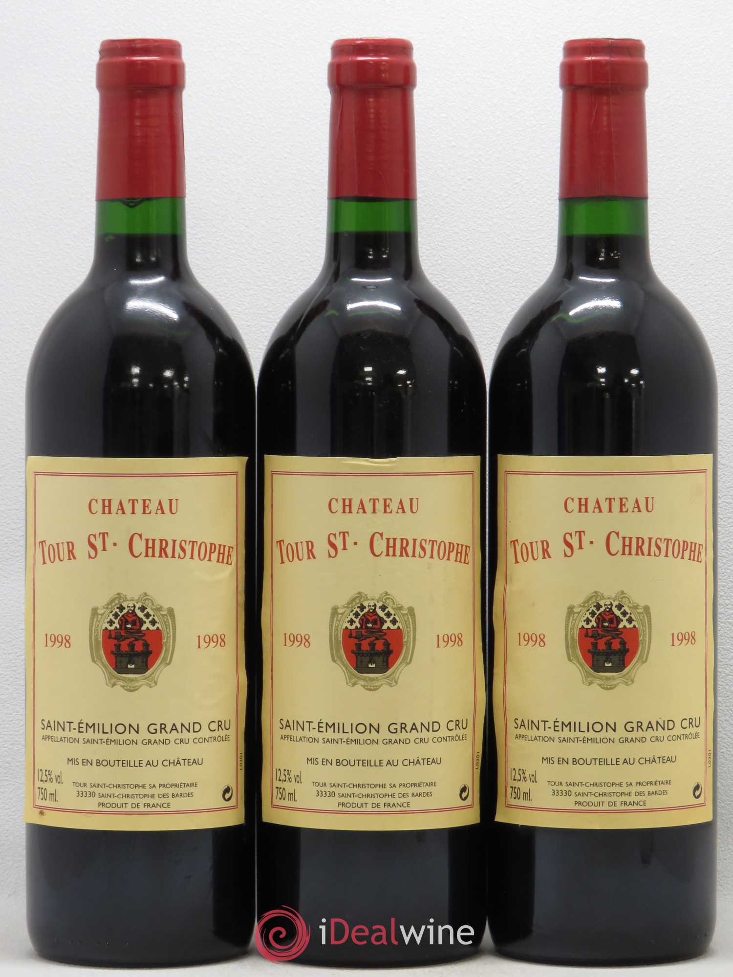 Saint-Émilion Grand Cru Château Tour Saint-Christophe 1998 - Posten von 3 Flaschen - 0