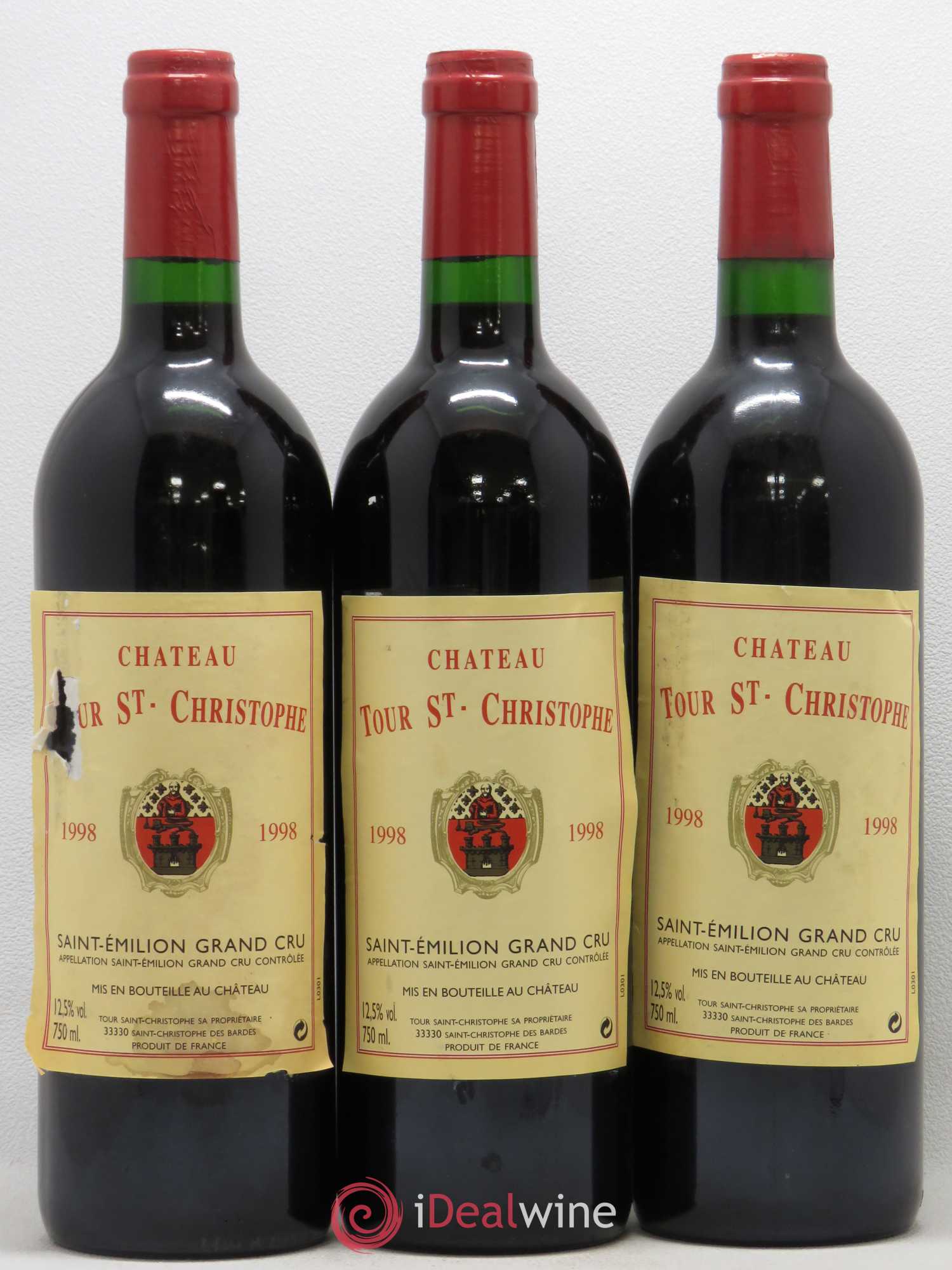 Saint-Émilion Grand Cru Château Tour Saint-Christophe 1998 - Posten von 3 Flaschen - 0