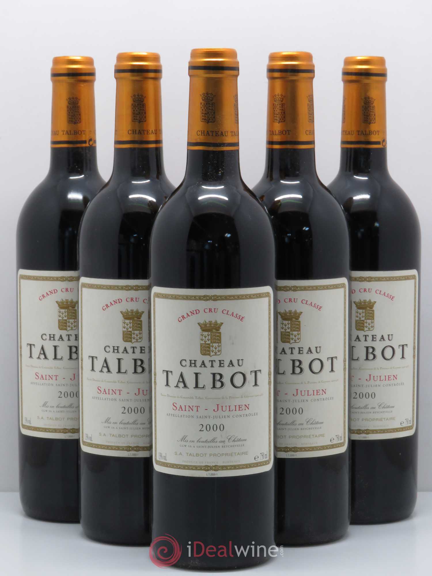 Château Talbot 4ème Grand Cru Classé 2000 - Lot de 5 bouteilles - 0