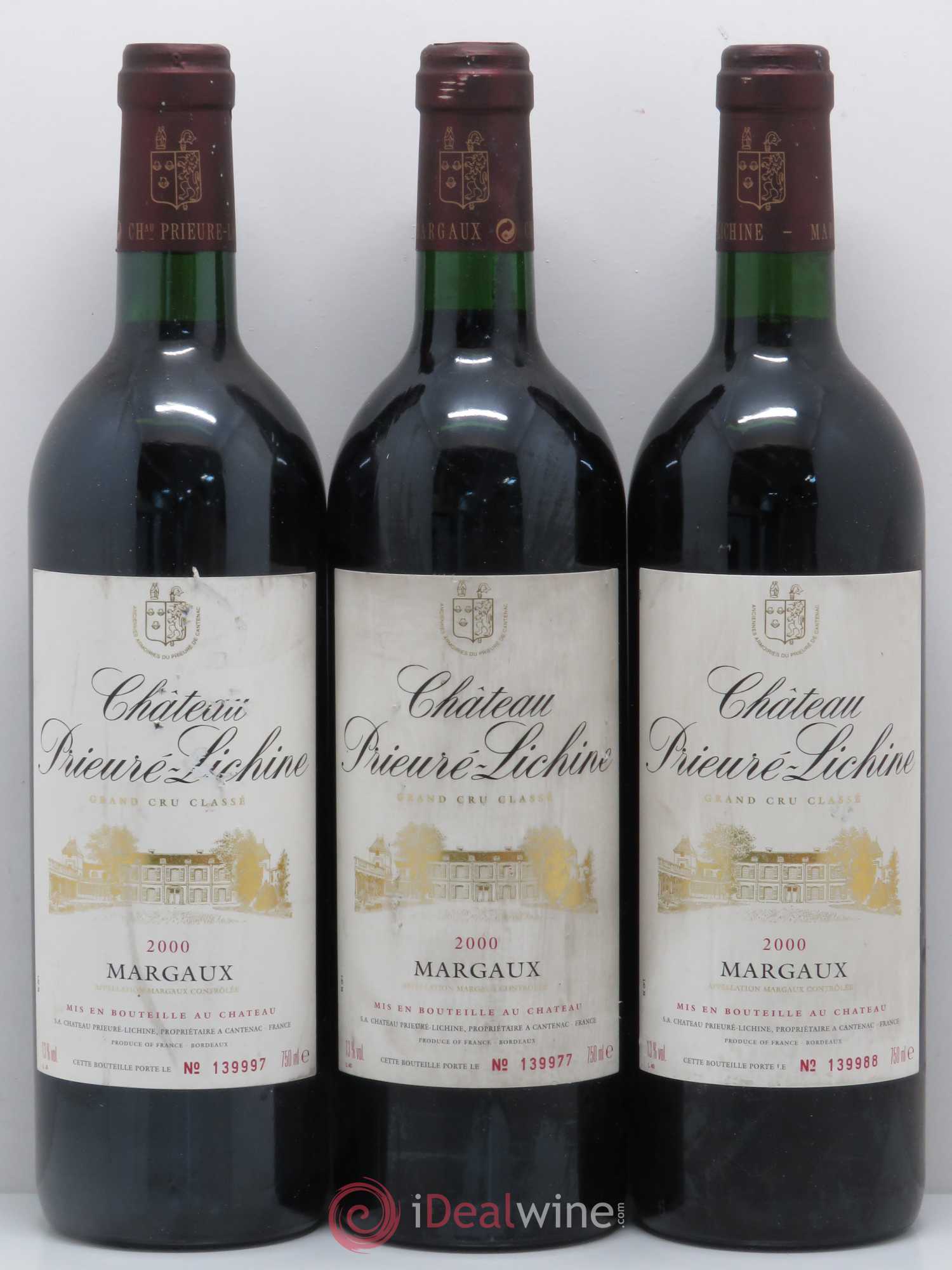 Château Prieuré Lichine 4ème Grand Cru Classé 2000 - Lot de 3 bouteilles - 0