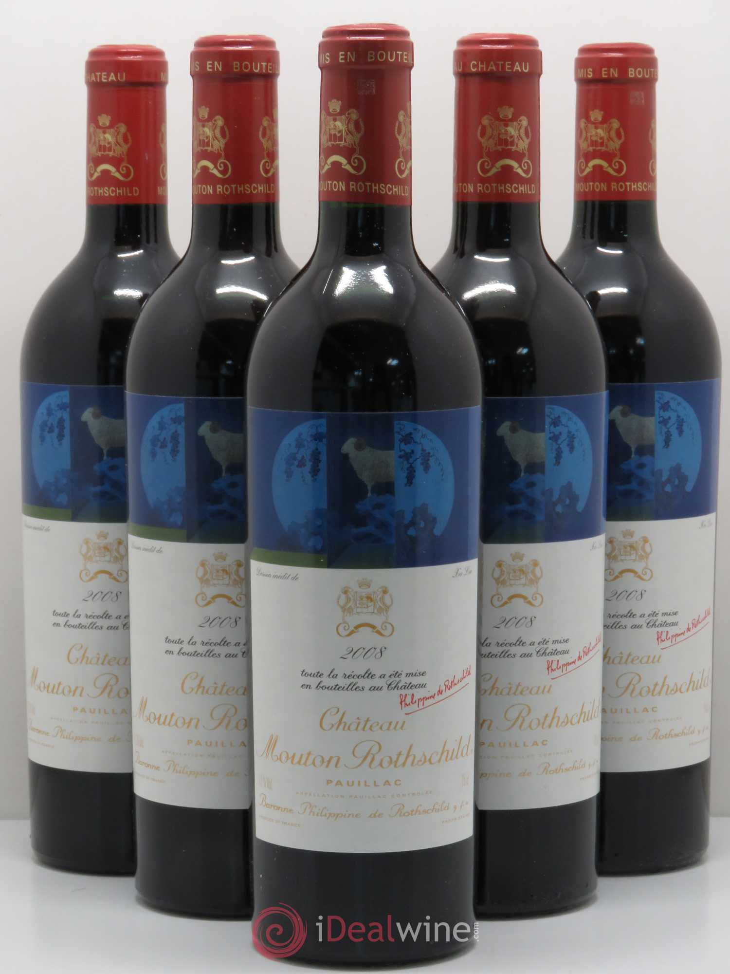 Château Mouton Rothschild 1er Grand Cru Classé 2008 - Lot de 5 bouteilles - 0