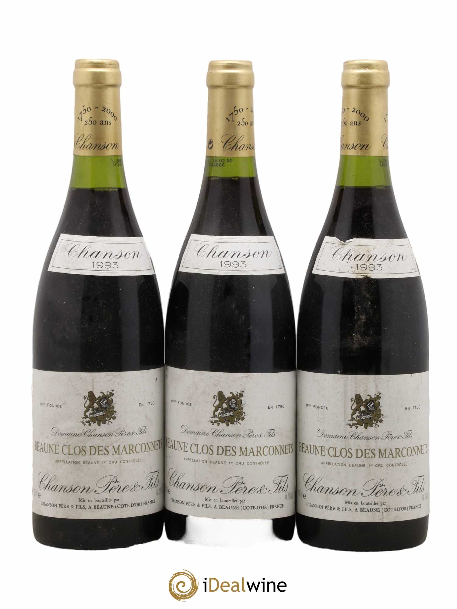 Beaune 1er Cru Clos des Marconnets Chanson 1993 - Lot de 3 bouteilles - 0