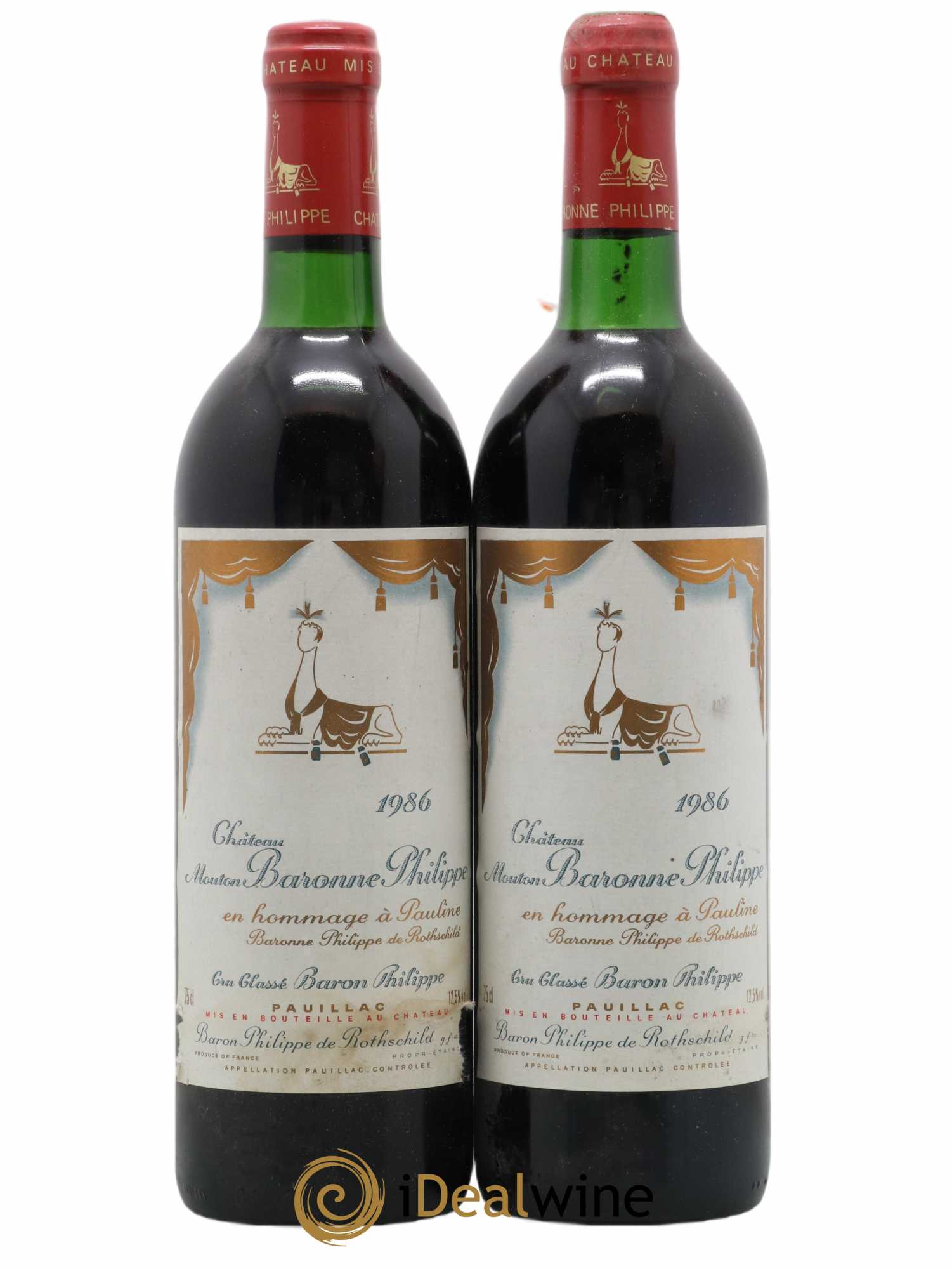 Château d' Armailhac - Mouton Baron(ne) Philippe 5ème Grand Cru Classé 1986 - Lot of 2 bottles - 0
