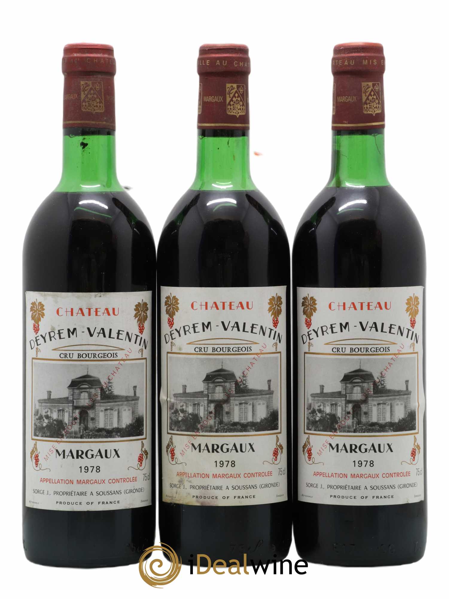 Château Deyrem Valentin Cru Bourgeois 1978 - Lot de 3 bouteilles - 0
