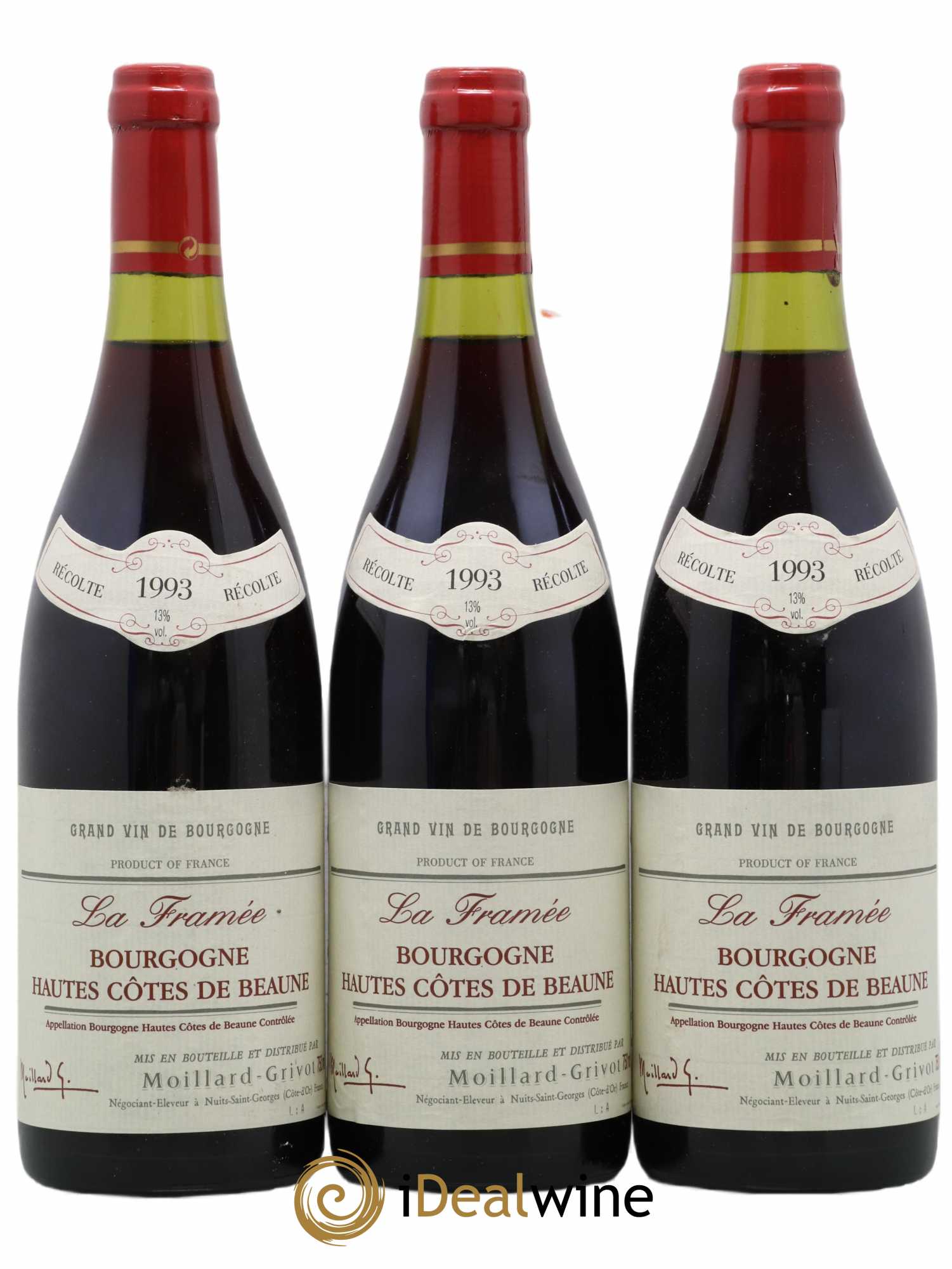 Hautes-Côtes de Beaune La Framée Moillard-Grivot 1993 - Lot de 3 bouteilles - 0