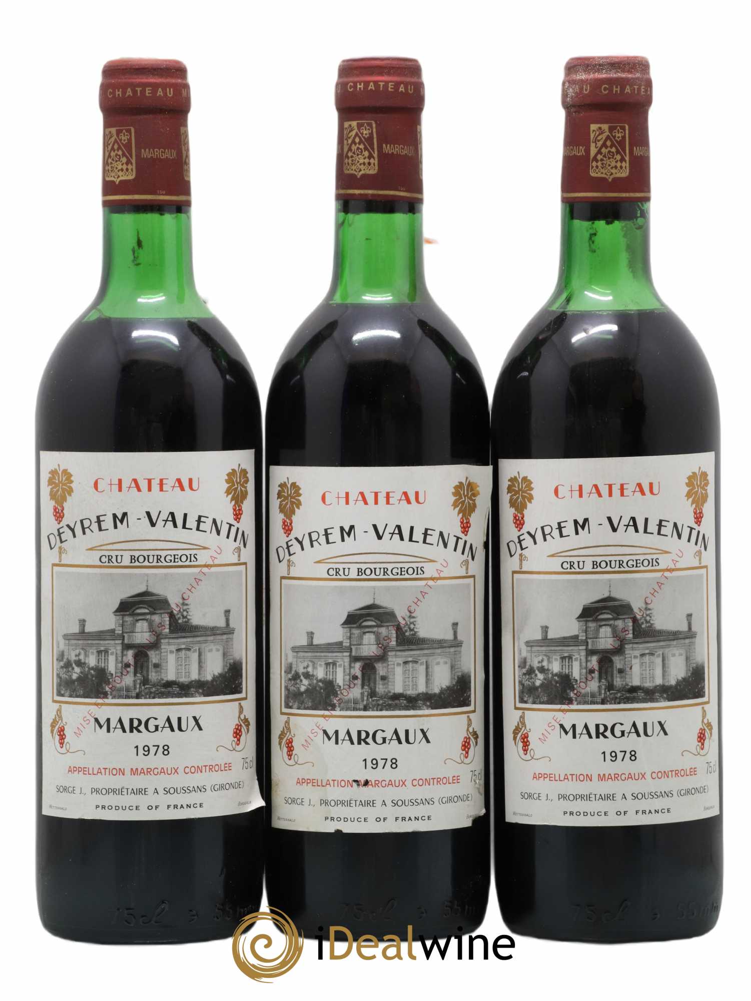 Château Deyrem Valentin Cru Bourgeois 1978 - Lot de 3 bouteilles - 0