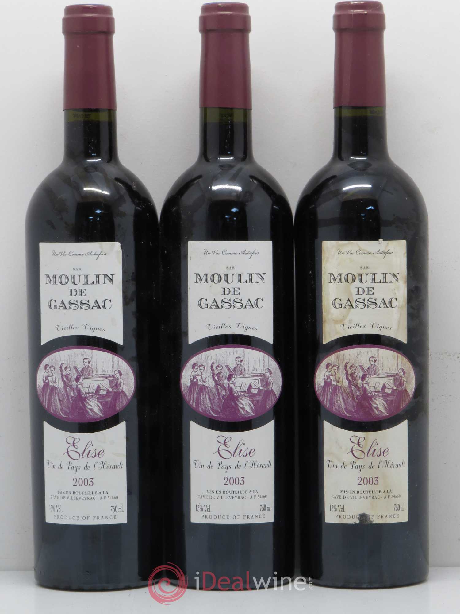 Pays d'Hérault Moulin de Gassac Vieilles Vignes Elise (sans prix de réserve) 2003 - Posten von 3 Flaschen - 0