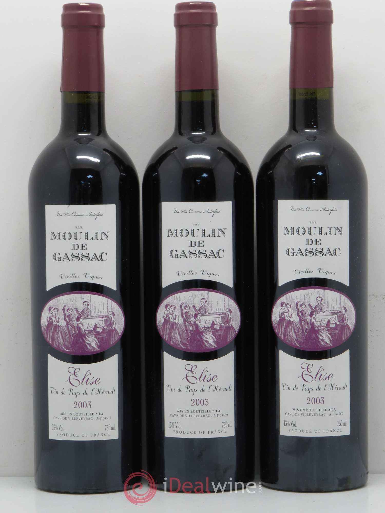 Pays d'Hérault Moulin de Gassac Vieilles Vignes Elise (sans prix de réserve) 2003 - Posten von 3 Flaschen - 0