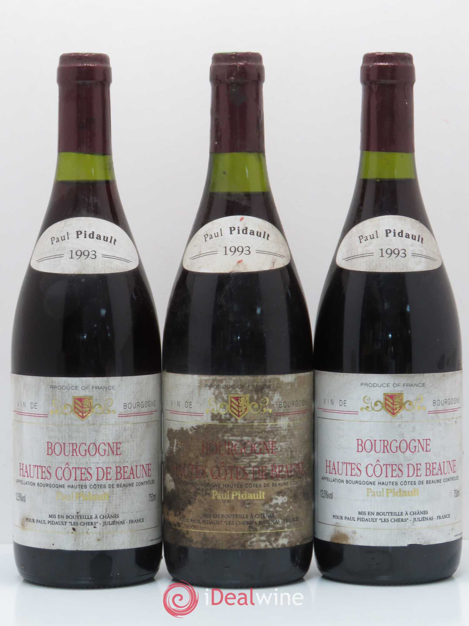 Hautes-Côtes de Beaune P. Pidault 1993 - Lot de 3 bouteilles - 0