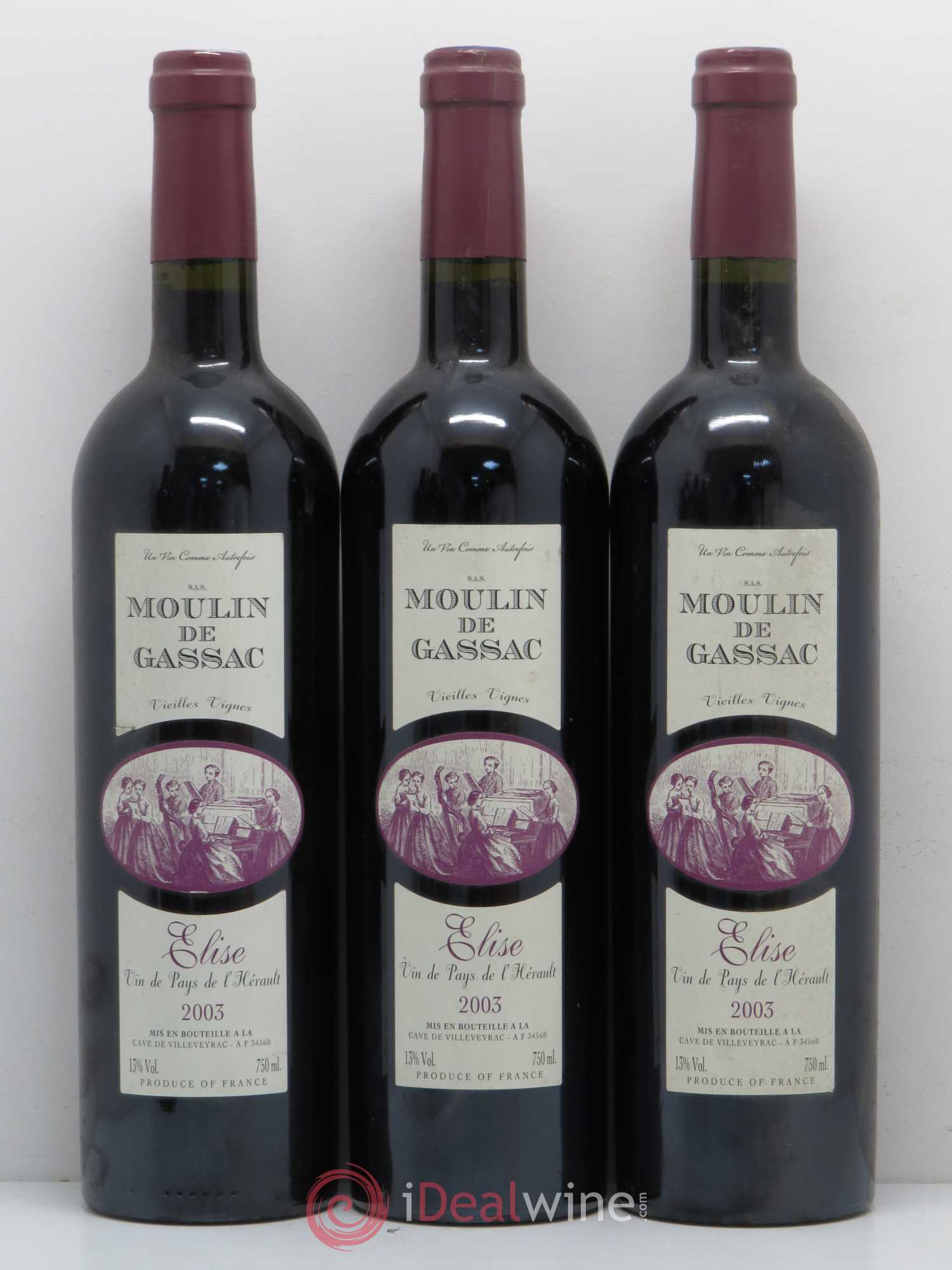 Pays d'Hérault Réserve d élise Moulin de Gassac vieilles vignes (sans prix de réserve) 2003 - Posten von 6 Flaschen - 1