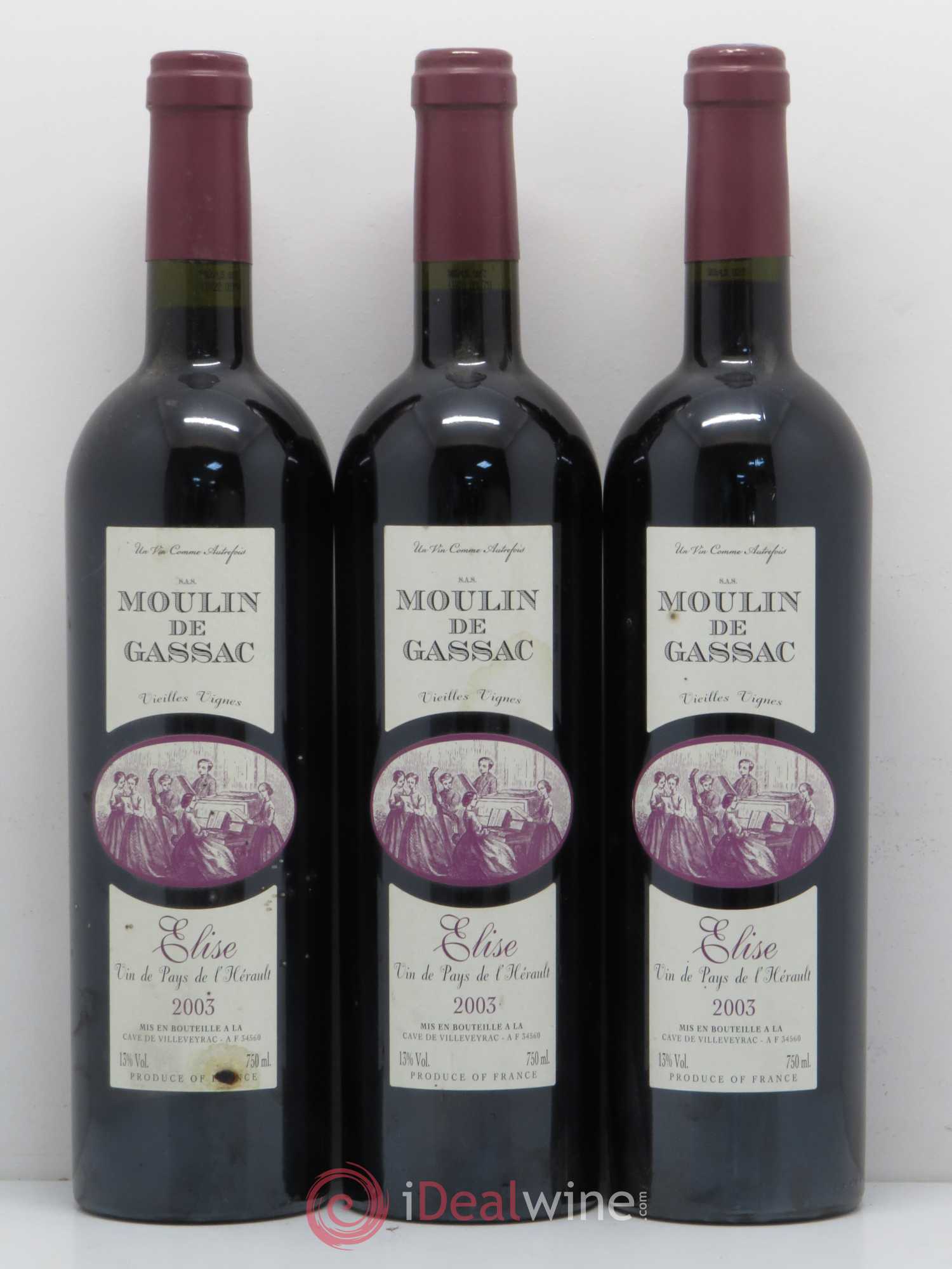 Pays d'Hérault Réserve d élise Moulin de Gassac vieilles vignes (sans prix de réserve) 2003 - Posten von 6 Flaschen - 2