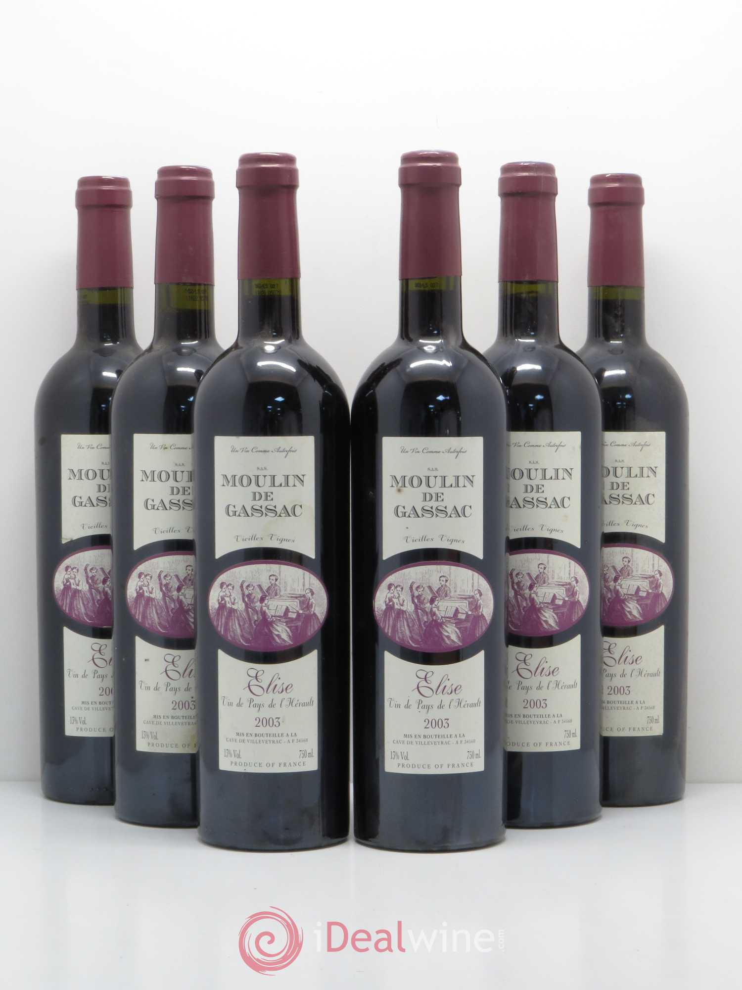 Pays d'Hérault Réserve d élise Moulin de Gassac vieilles vignes (sans prix de réserve) 2003 - Posten von 6 Flaschen - 0