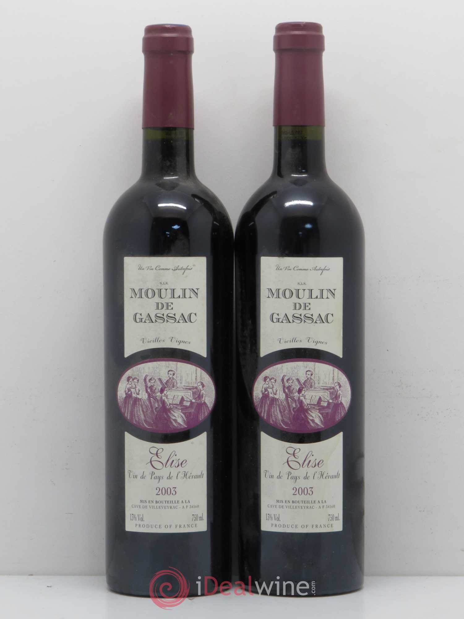 Pays d'Hérault Réserve d élise Moulin de Gassac vieilles vignes (sans prix de réserve) (sans prix de réserve) 2003 - Posten von 2 Flaschen - 0
