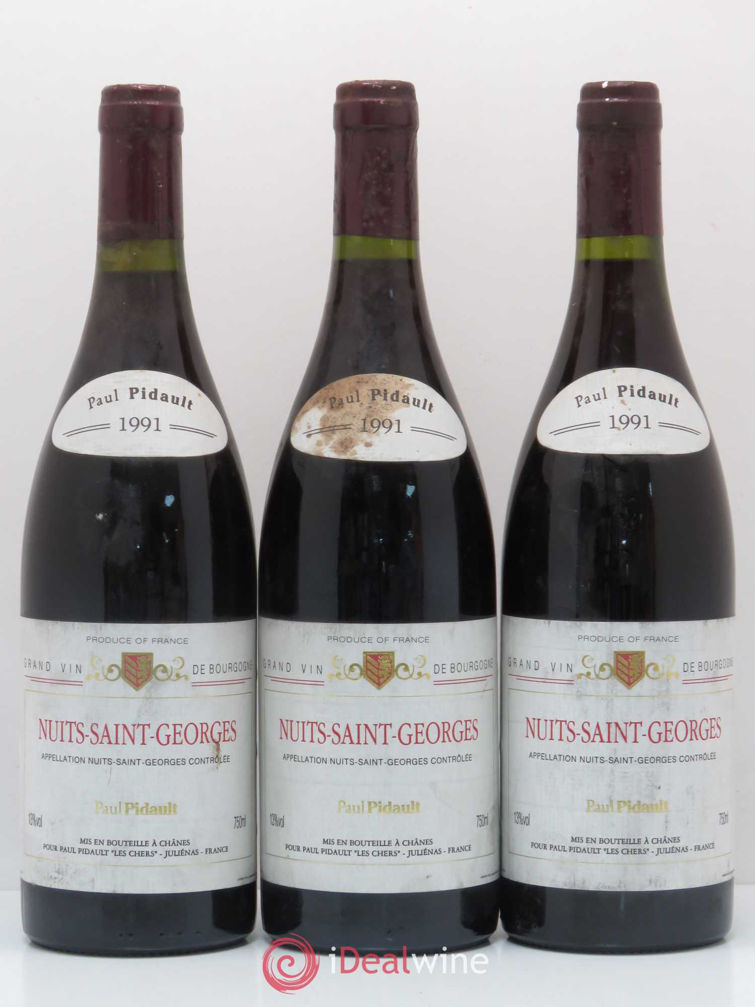 Nuits-Saint-Georges P. Pidault 1991 - Lot de 3 bouteilles - 0