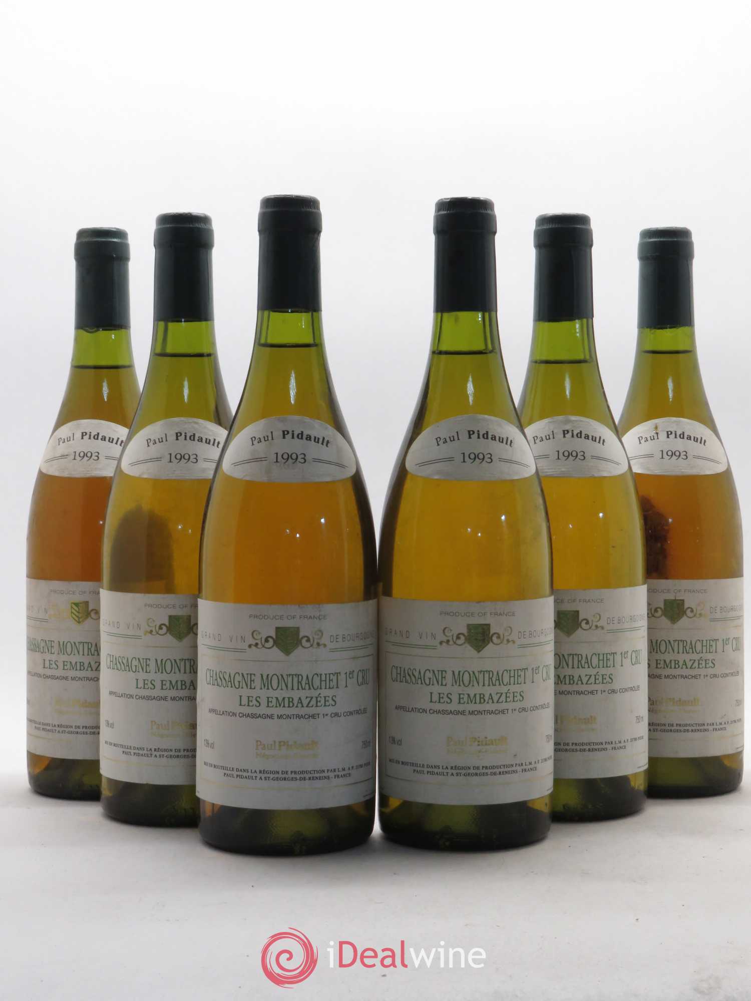 Chassagne-Montrachet 1er Cru Les Embrazées P. Pidault 1993 - Posten von 6 Flaschen - 0