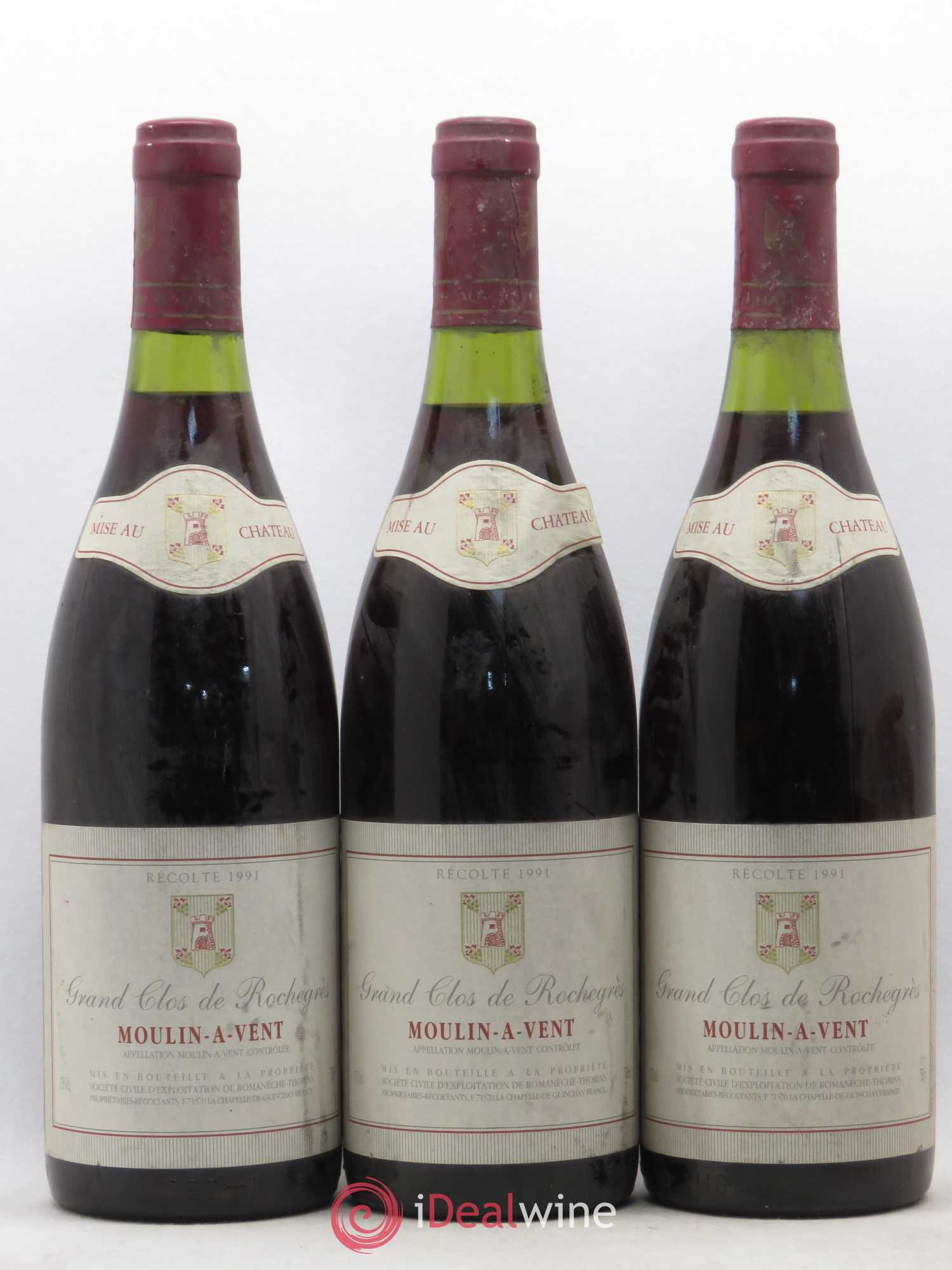 Moulin-à-Vent Grand Clos de Rochegrès 1991 - Lot de 3 bouteilles - 0